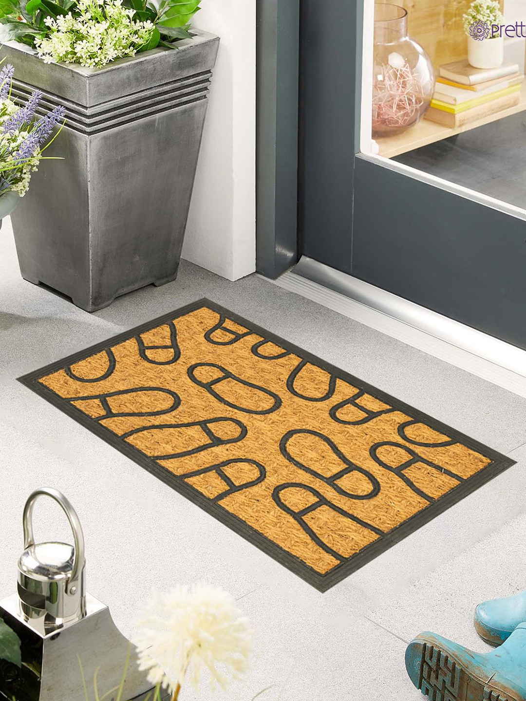 prettykrafts Brown & Black Shoe Printed Anti-Slip Doormat