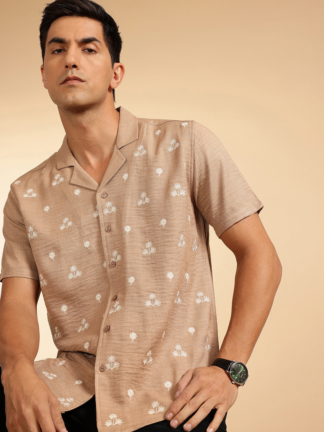 French Connection Men Floral Embroidered Premium Slim Fit Casual Shirt