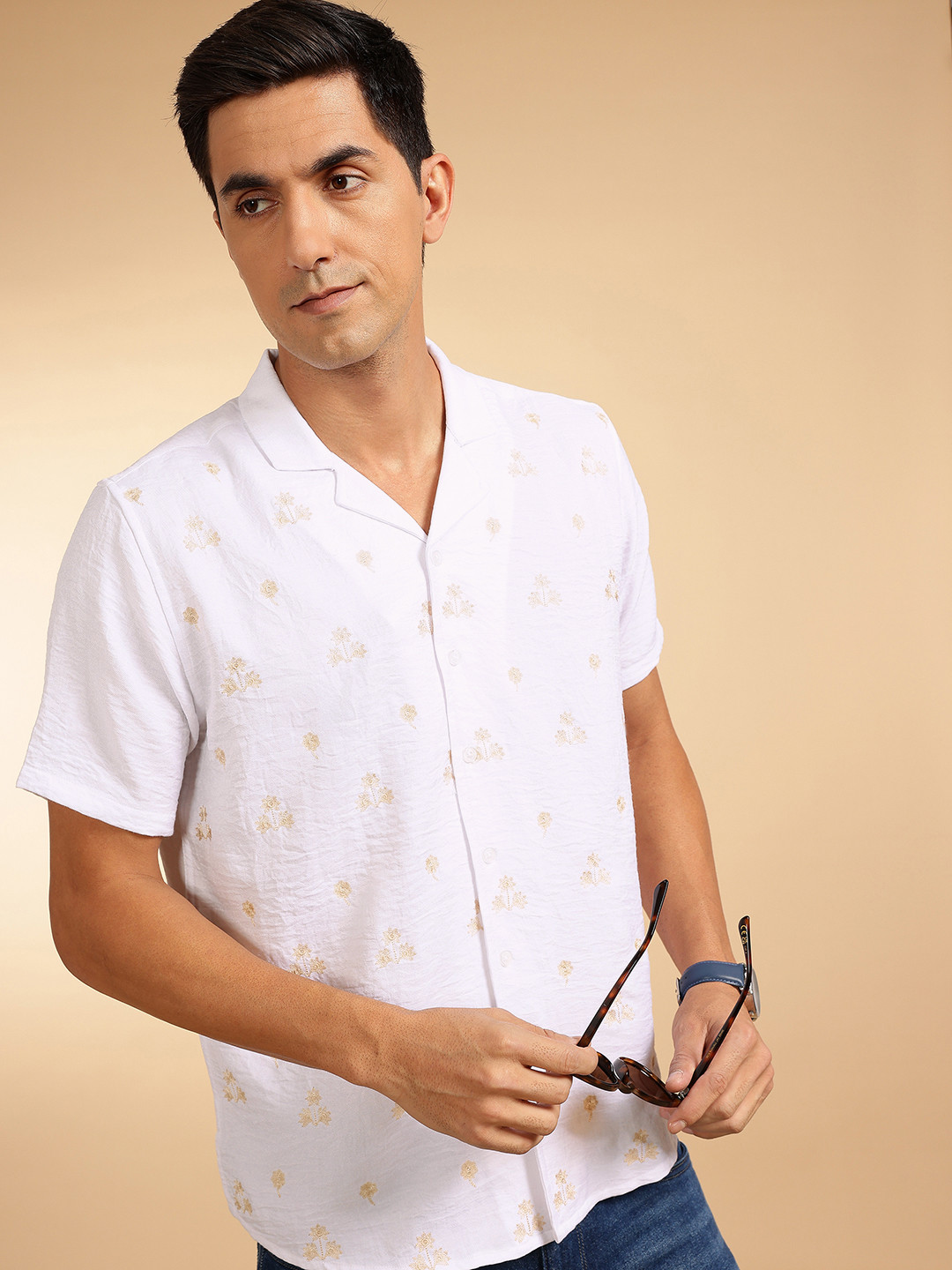 French Connection Men Floral Embroidered Premium Slim Fit Casual Shirt