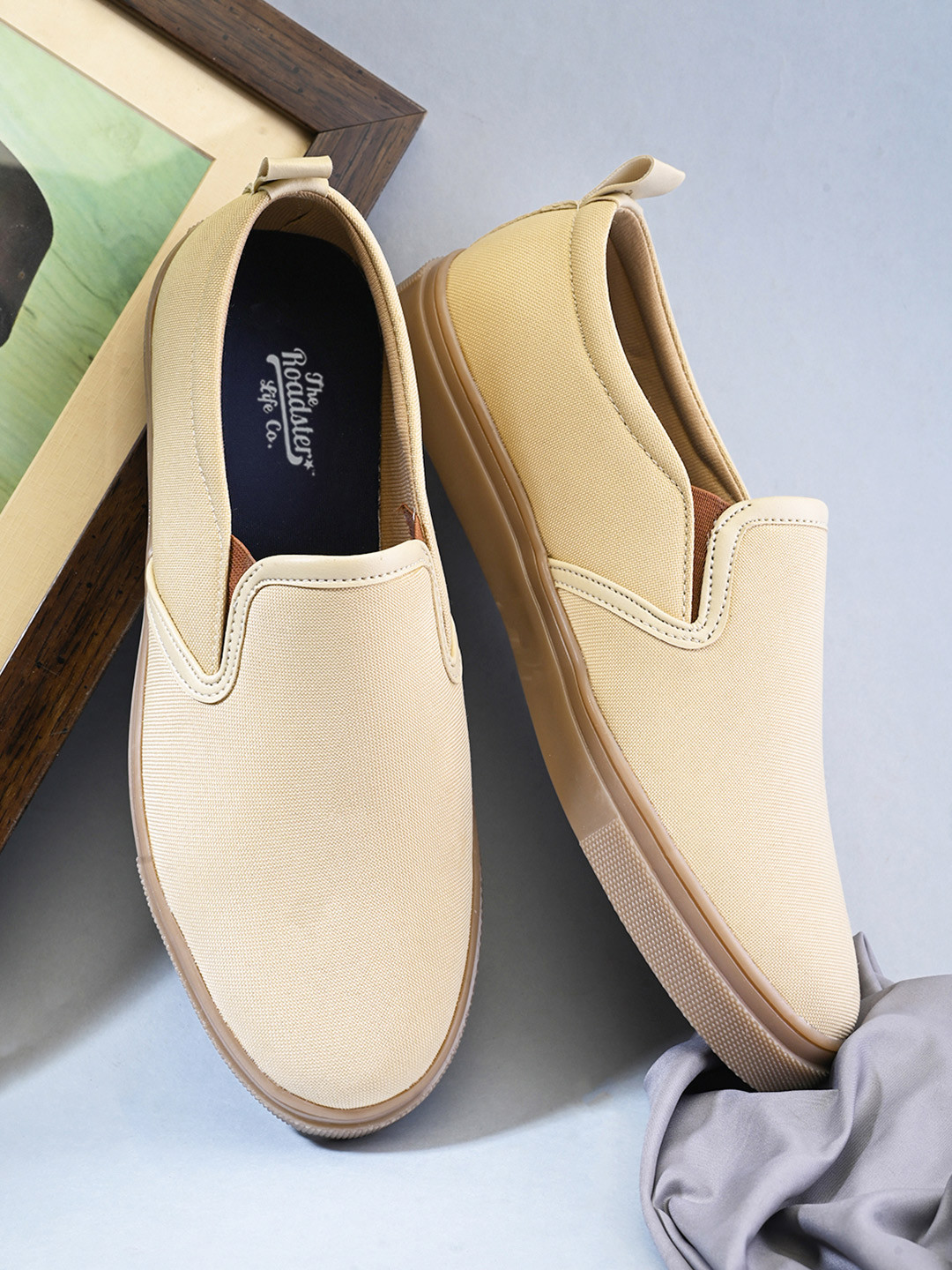 The Roadster Lifestyle Co Men Beige Casual Slip-On Sneakers