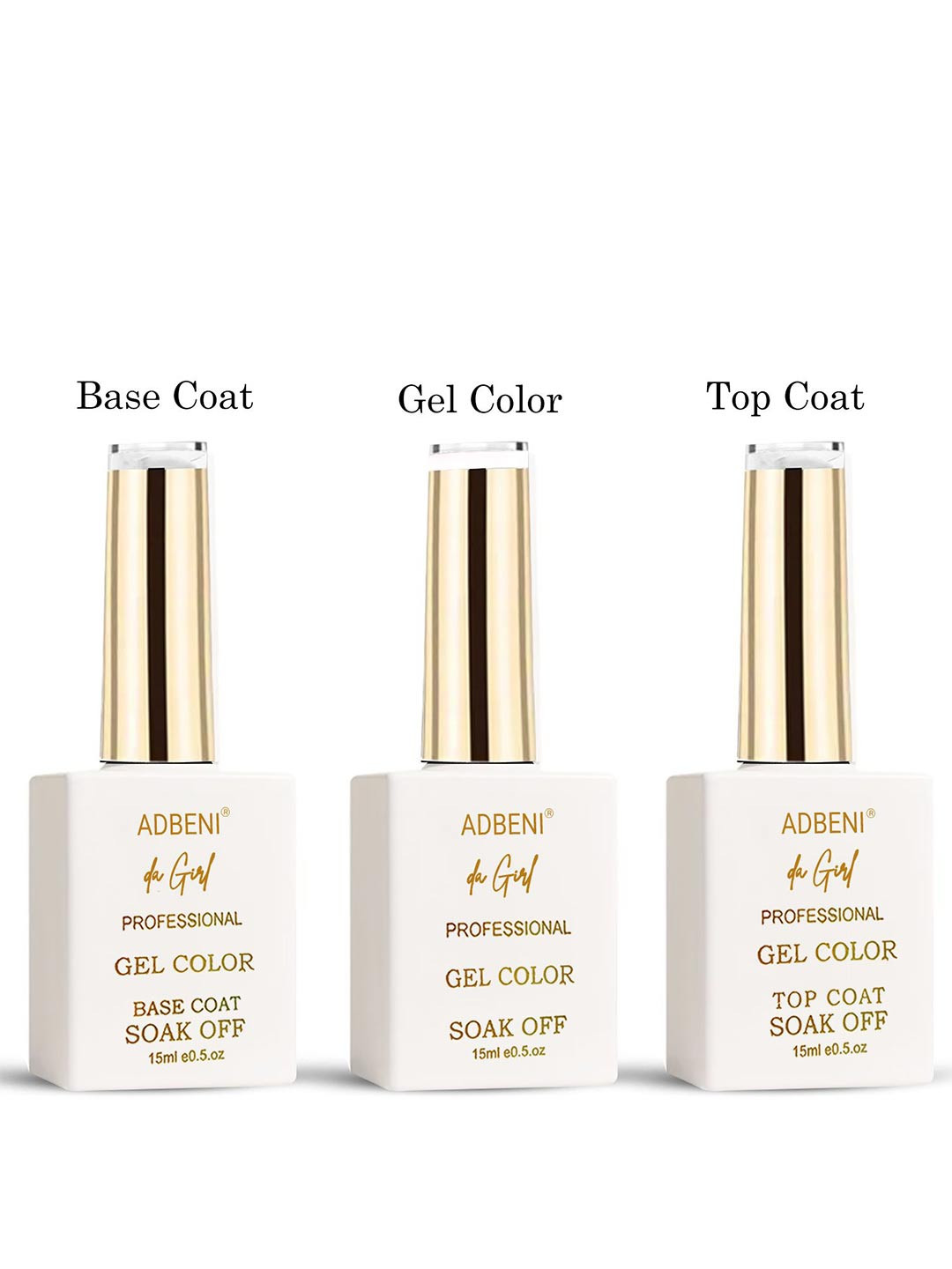 Adbeni Set Of 3 Da Girl UV/LED Soak-Off Gel Nail Polish - 15ml Each - Base Coat - Gel Coat