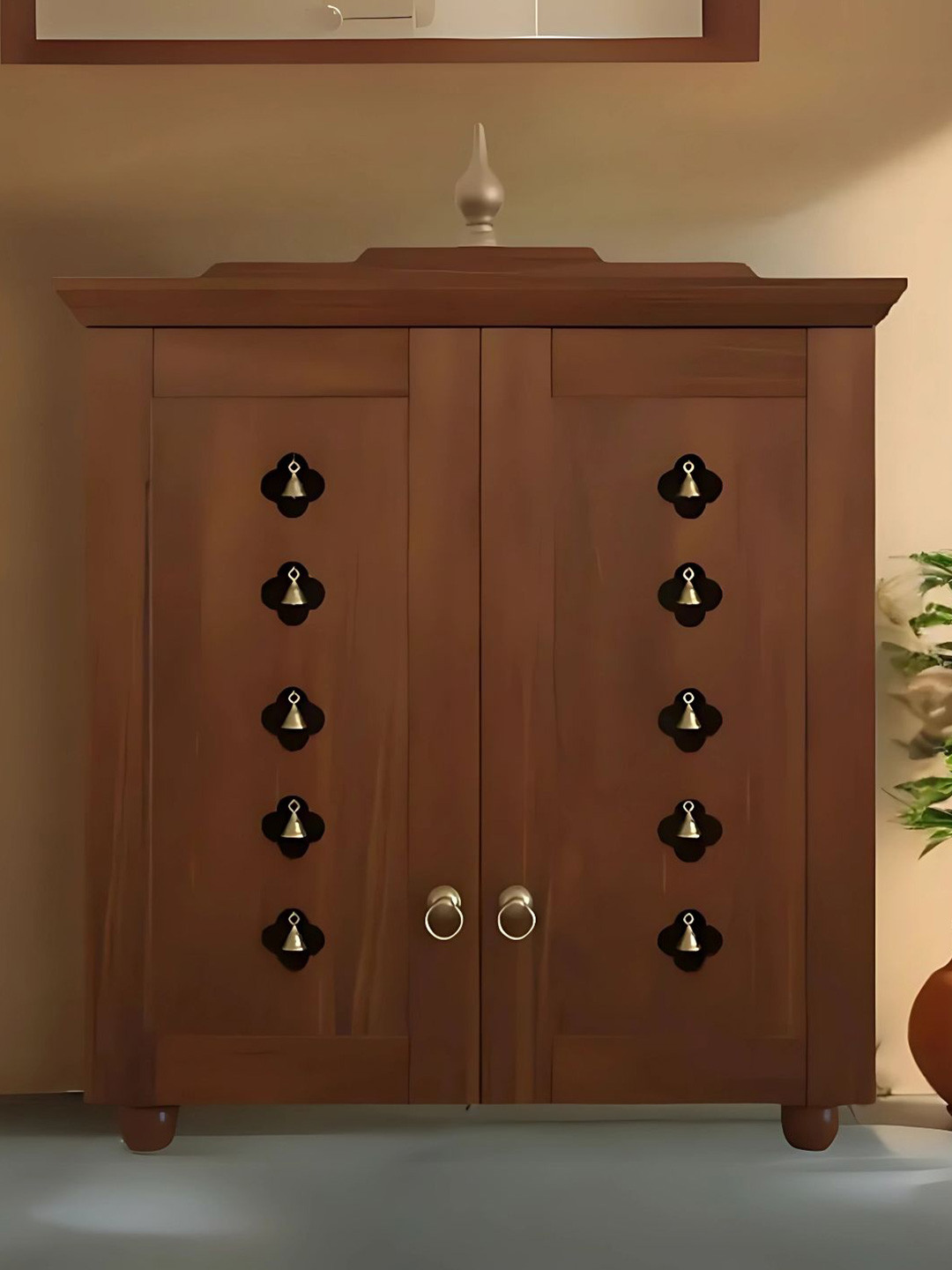 DZYN Furnitures Aumkara Brown Wooden Floor Temple With Door
