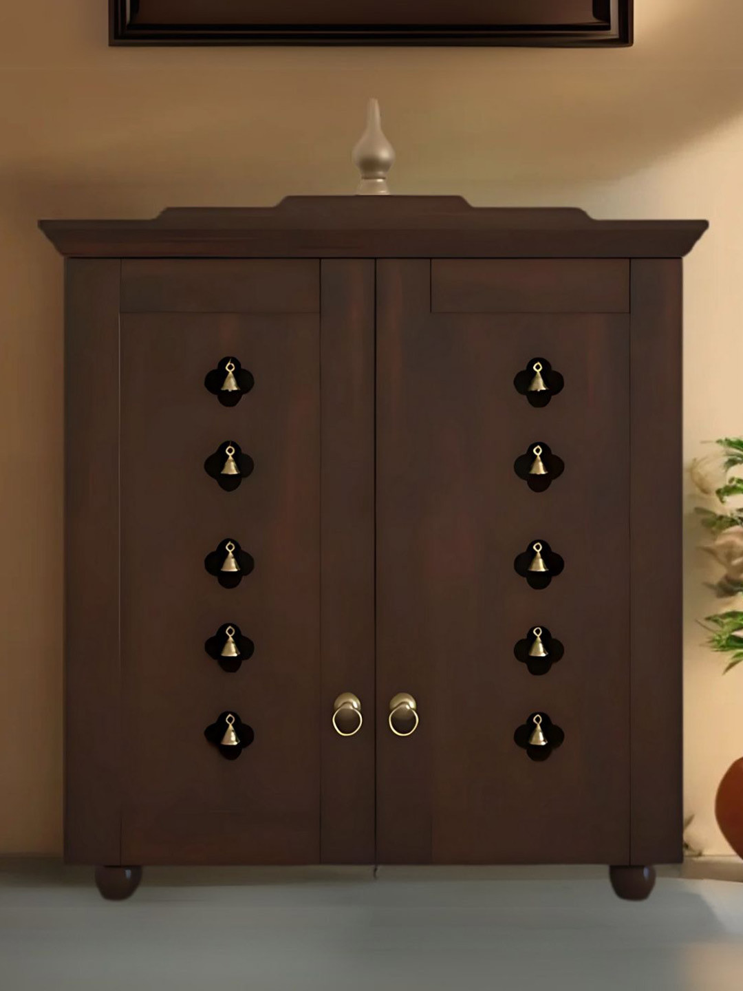 DZYN Furnitures Aumkara Brown Wooden Temple With Door
