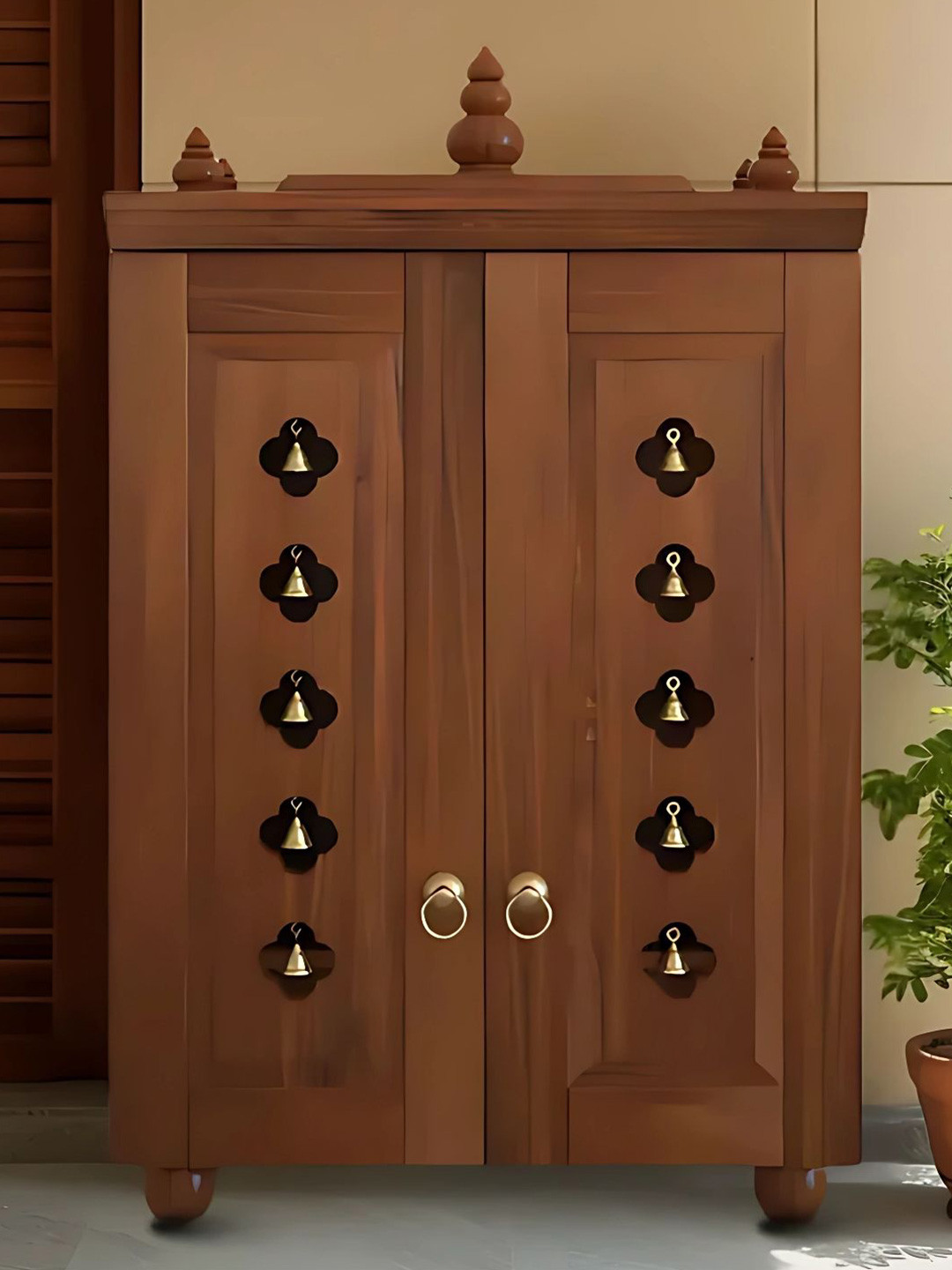 DZYN Furnitures Divyana Brown Wooden Floor Pooja Temple With Door