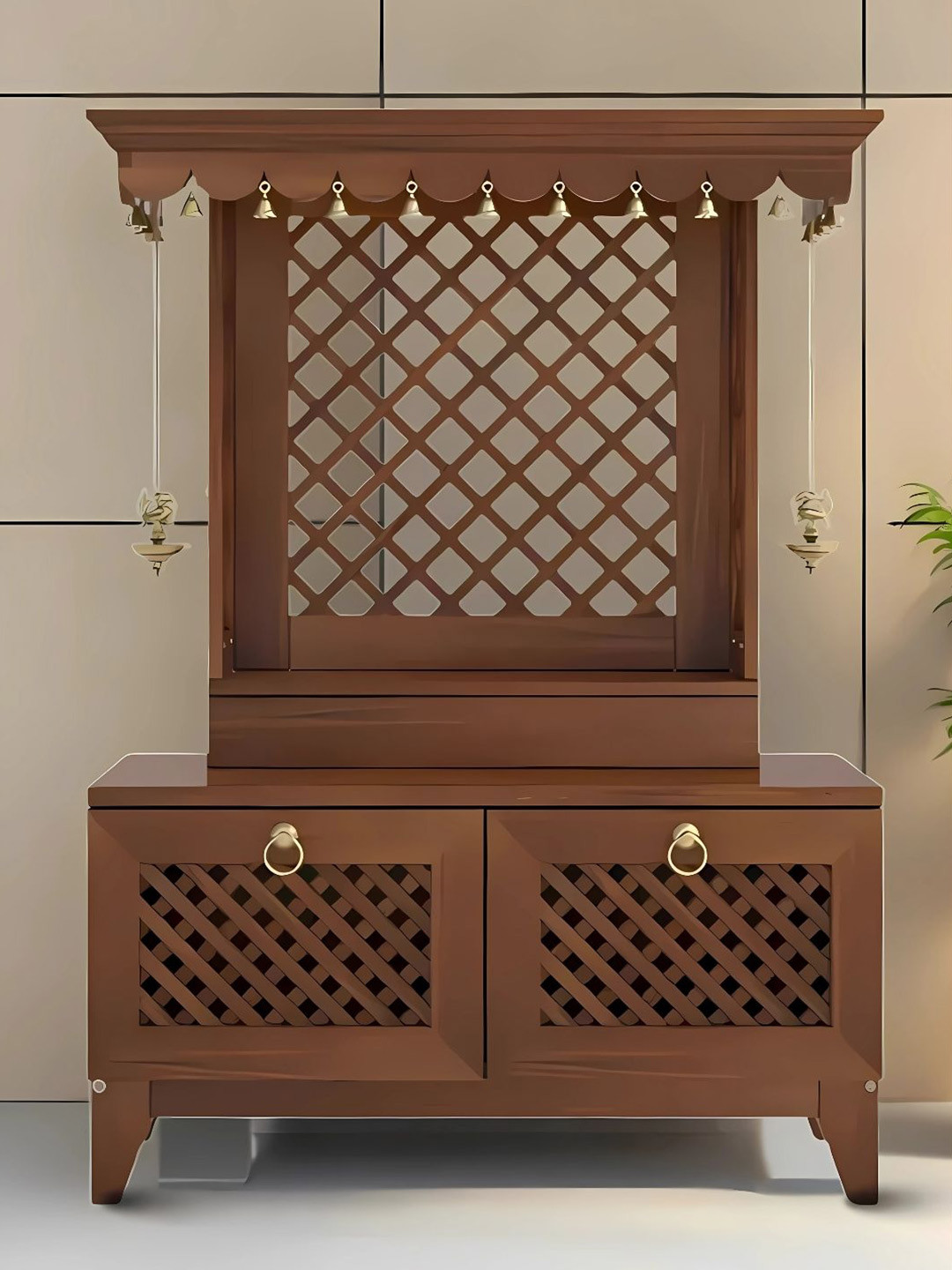 DZYN Furnitures Pravaha Brown Wooden Floor Home Temple
