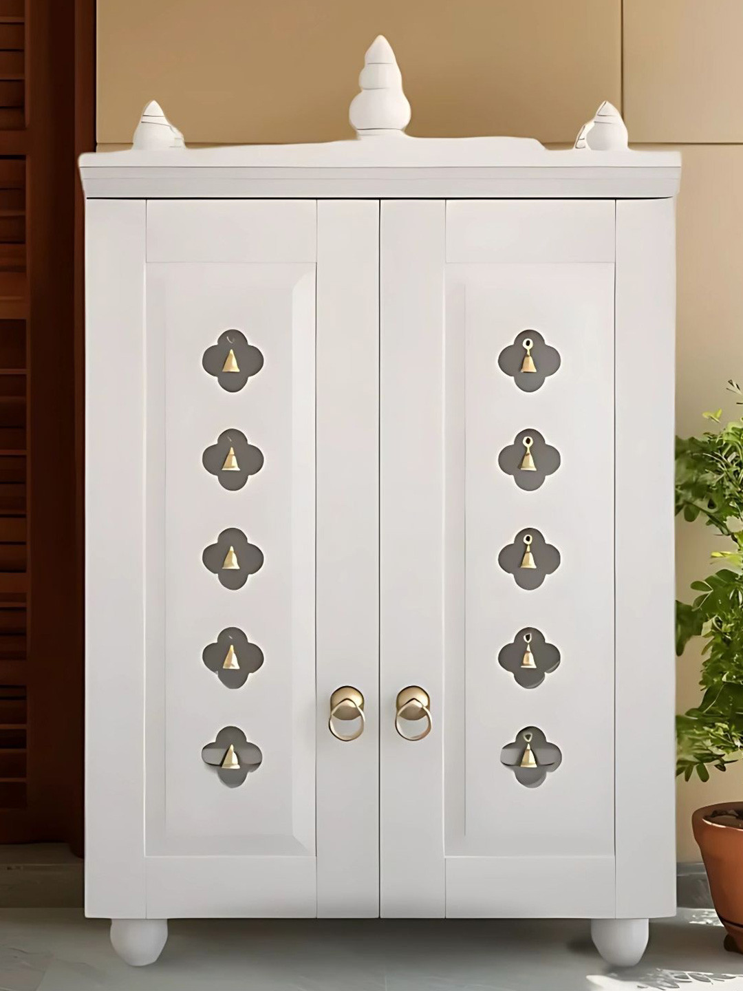 DZYN Furnitures Divyana White Wooden Pooja Temple With Door