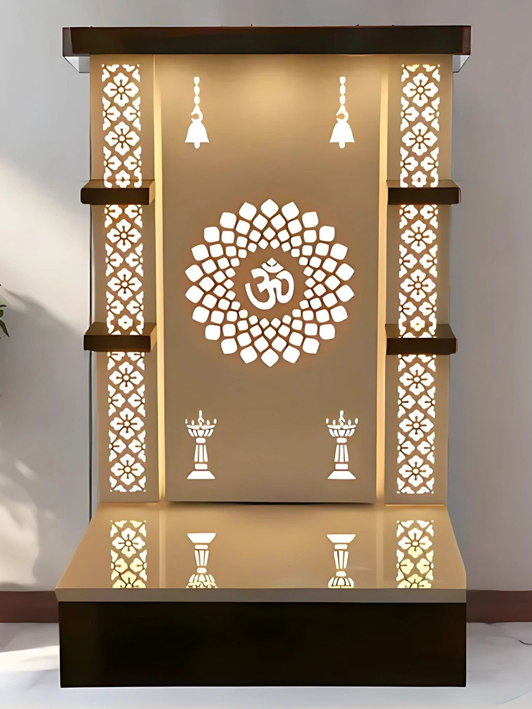 DZYN Furnitures Jyoti Sthambh Brown Wooden Floor Pooja Temple