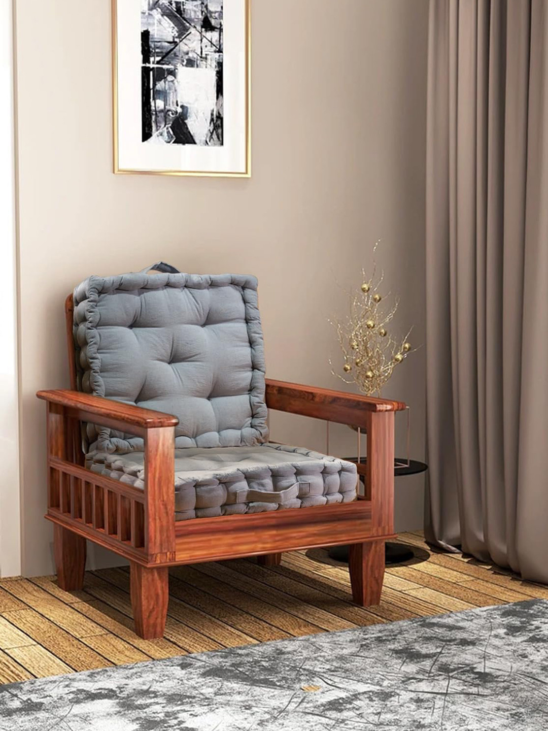 prettykrafts Grey Cotton Square Chair Cushion