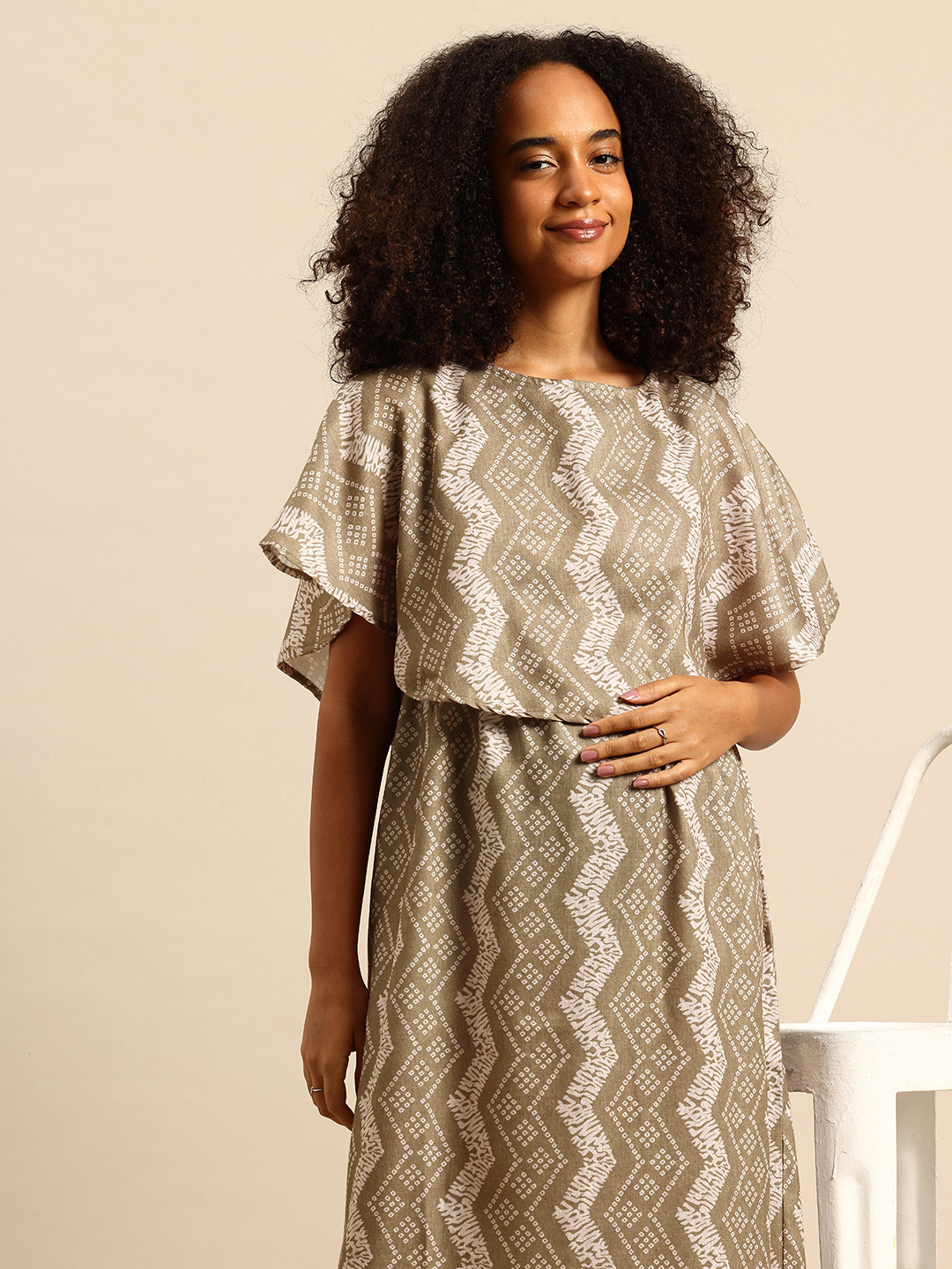 Mystere Paris Print Layered Maternity Maxi Dress