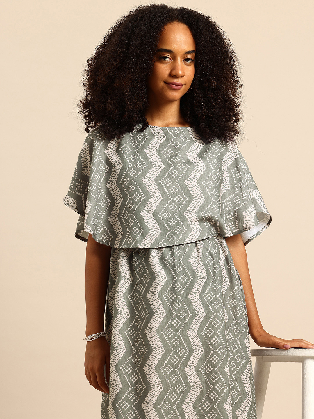 Mystere Paris Geometric Print Flared Sleeve Maternity A-Line Maxi Dress