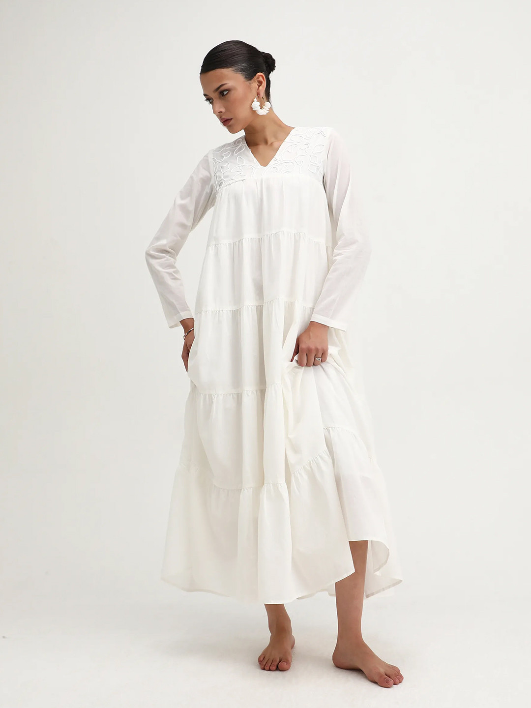 RAREISM Women Cotton Janear Primary Off White Dress