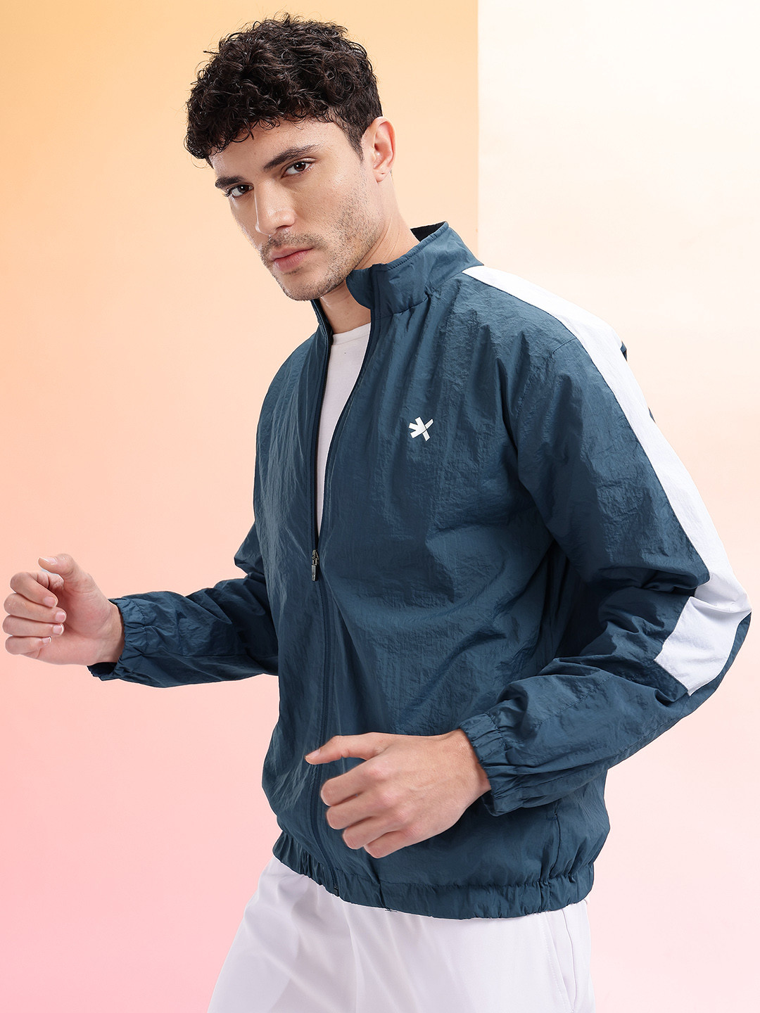 HRX by Hrithik Roshan Contrasting Striped Detail Mock Collar Running Jacket