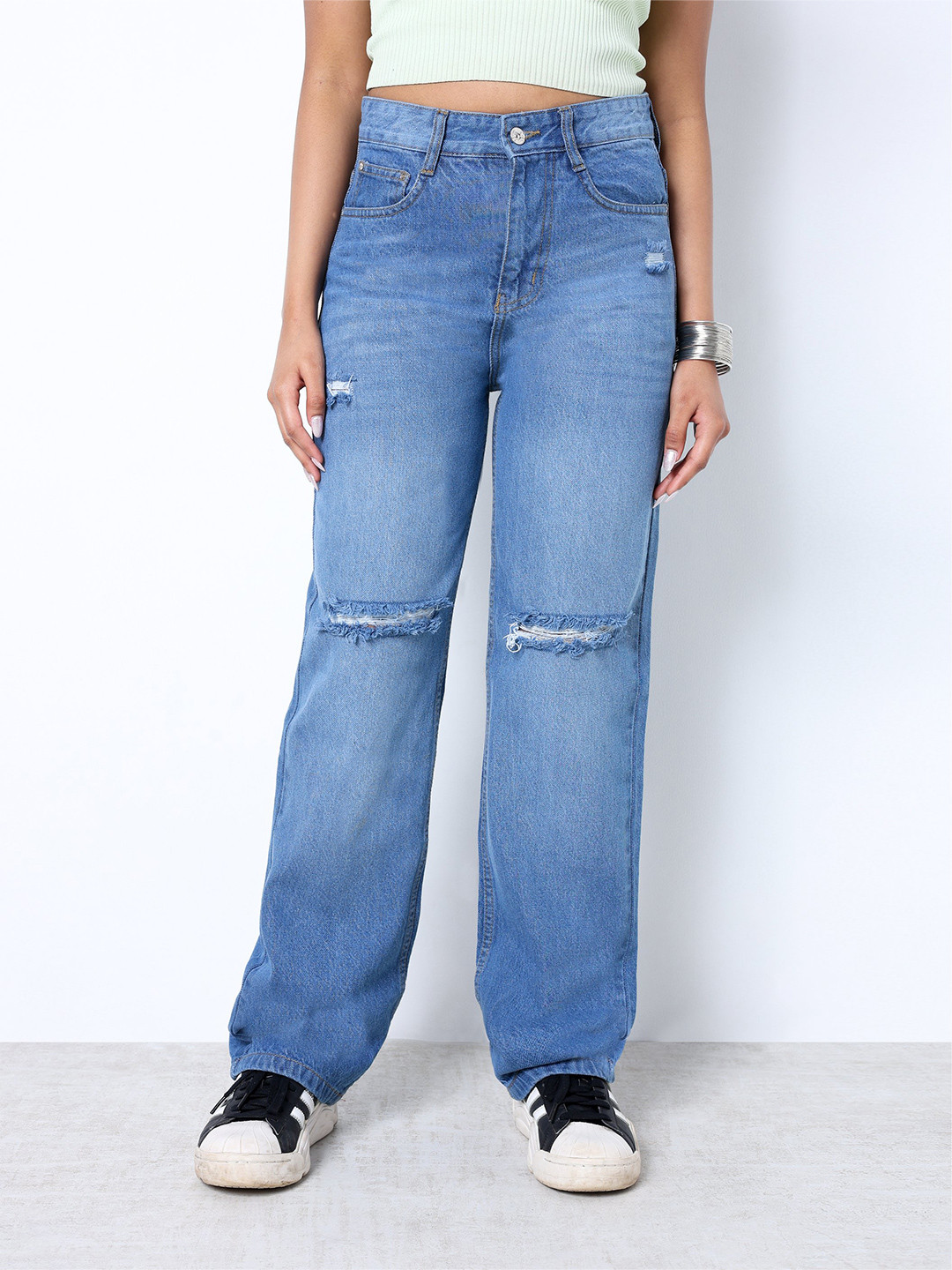 ZUYA Women Non Stretch Straight Fit Denim Jeans In Light Blue Color