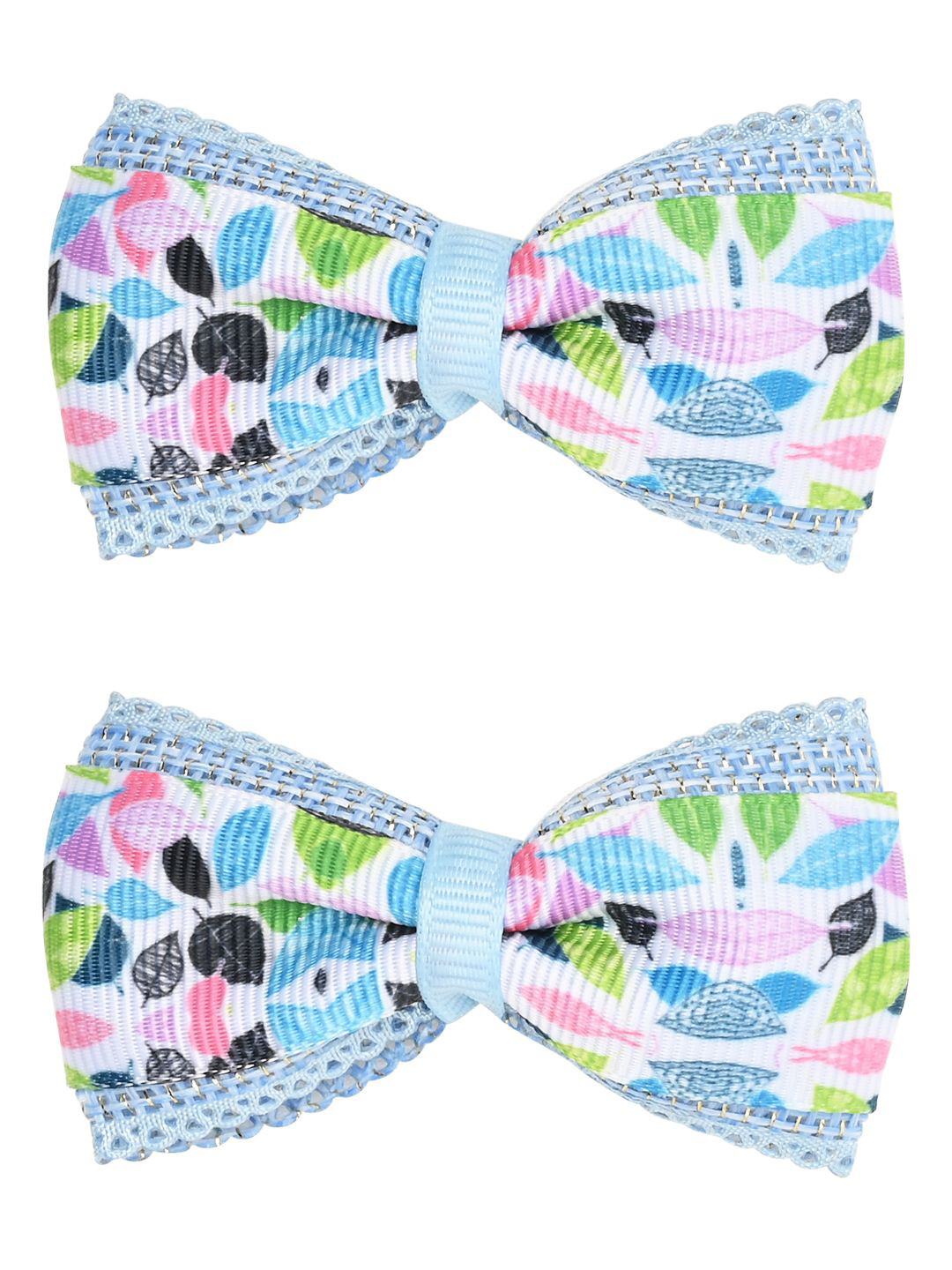 Aye Candy Girls Set of 2  Floral Printed Jute Bows Alligator Hair Clip