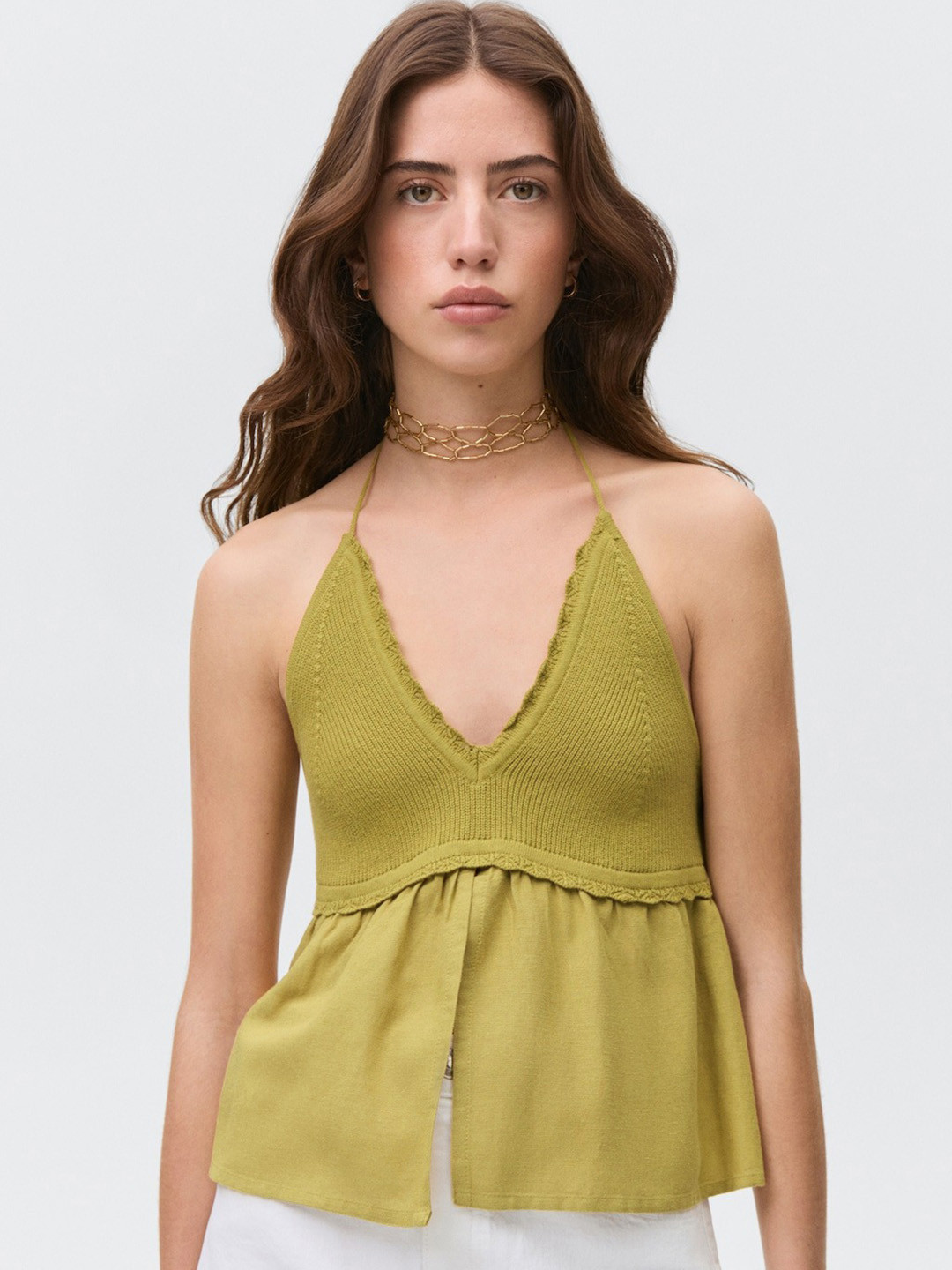 MANGO Halter Neck Slit Top