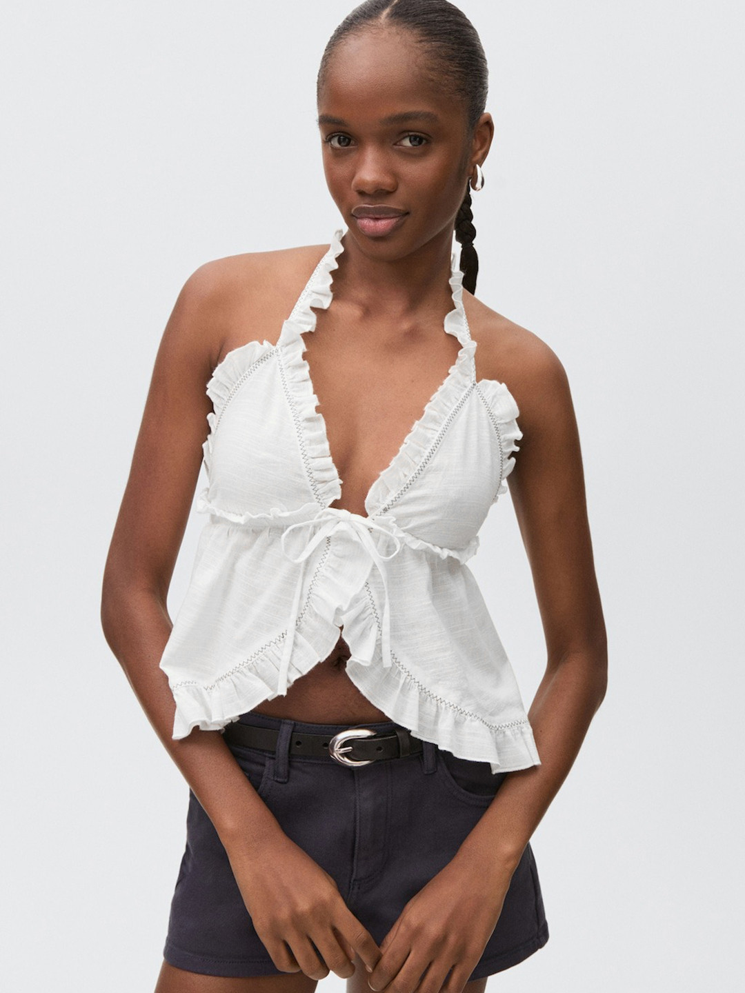 MANGO Ruffled Halter Neck Top