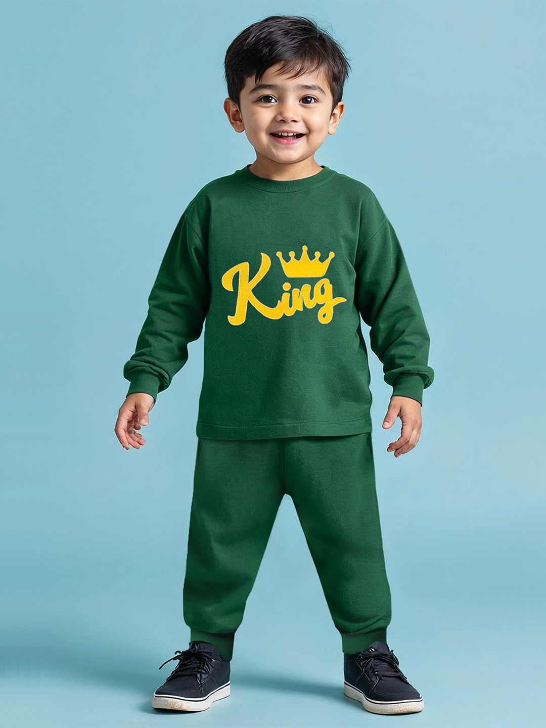 YK X Trampoline Kids Patch Work Printed Cotton Terry Loop T-shirt & Pyjamas Set