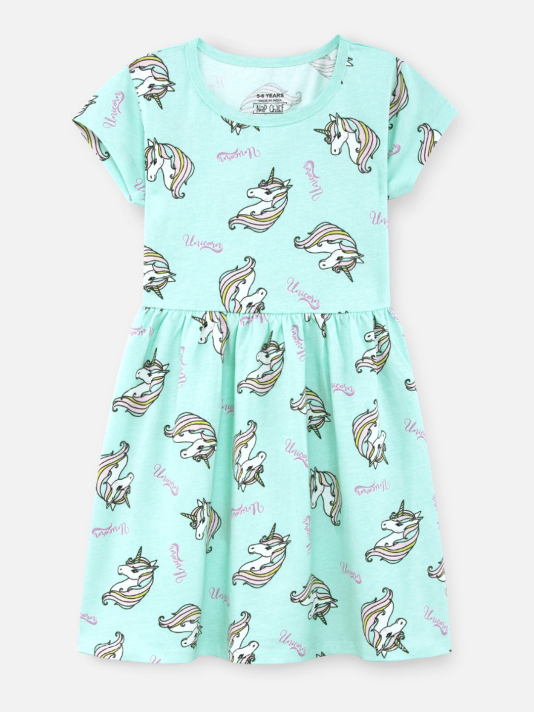 Nap Chief Girls Unicorn Classic Pattern Printed Relaxed Fit Pure Cotton Fit & Flare Dress