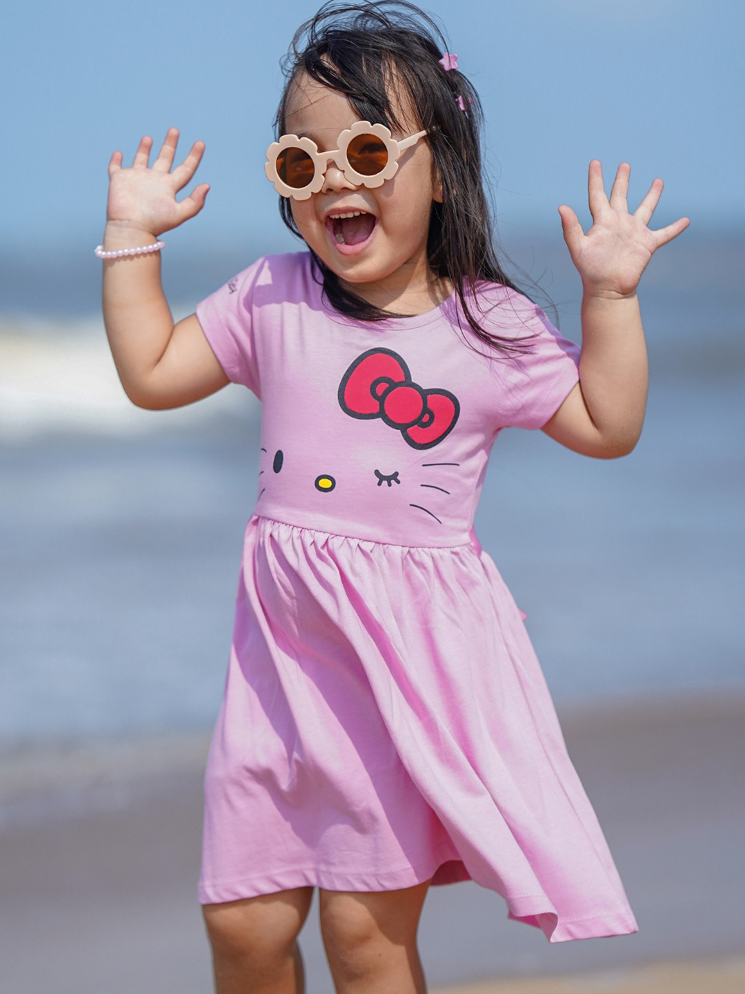 Nap Chief Girls Hello Kitty Printed Relaxed Fit Pure Cotton Fit & Flare Dress