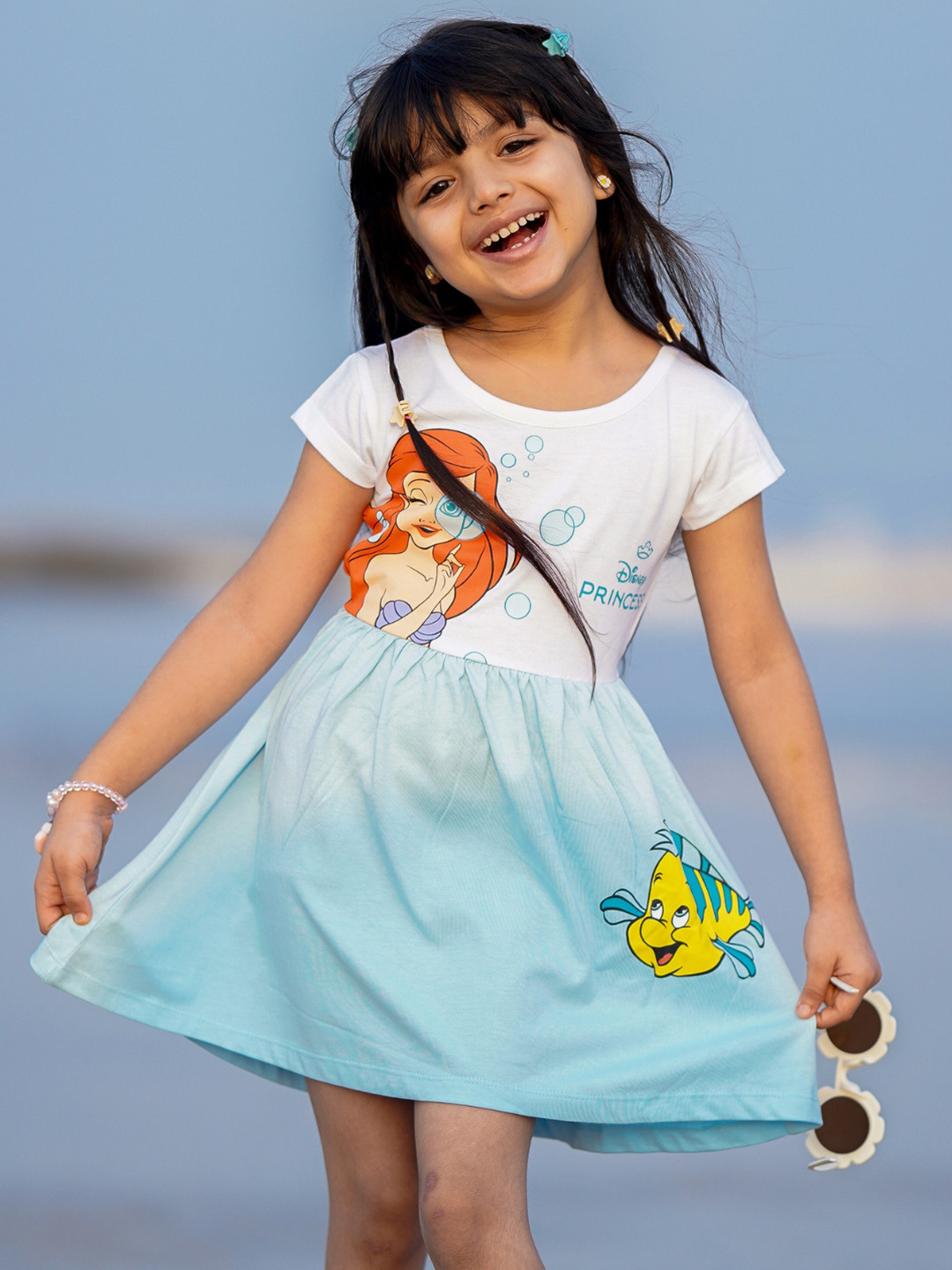 Nap Chief Girls Disney Princess Ariel Printed Relaxed Fit Pure Cotton Fit & Flare Dress