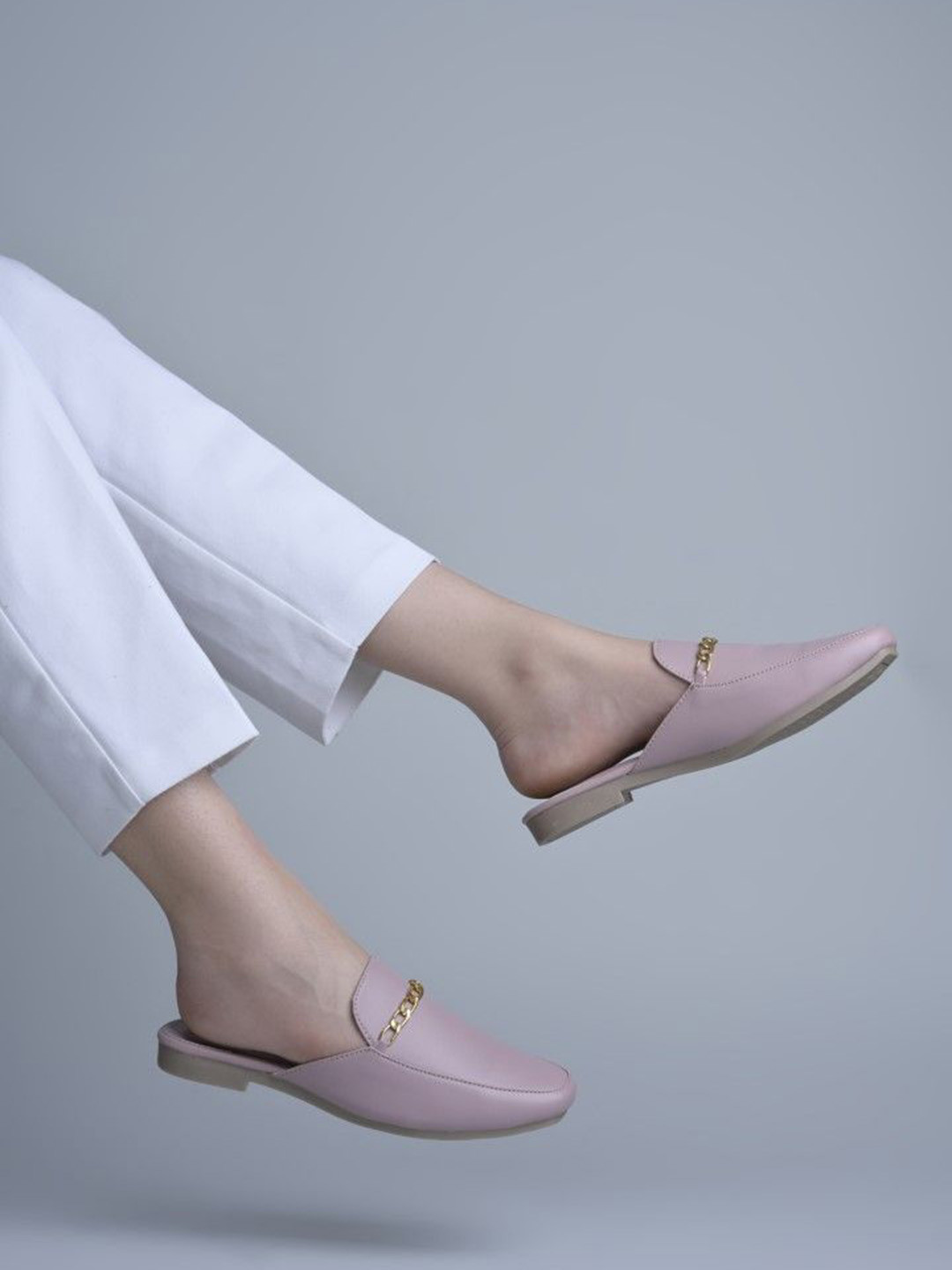 JM Looks Women Stylish Slip-Ons Faux Leather Mules with Gold Chain Detail for Everyday Use