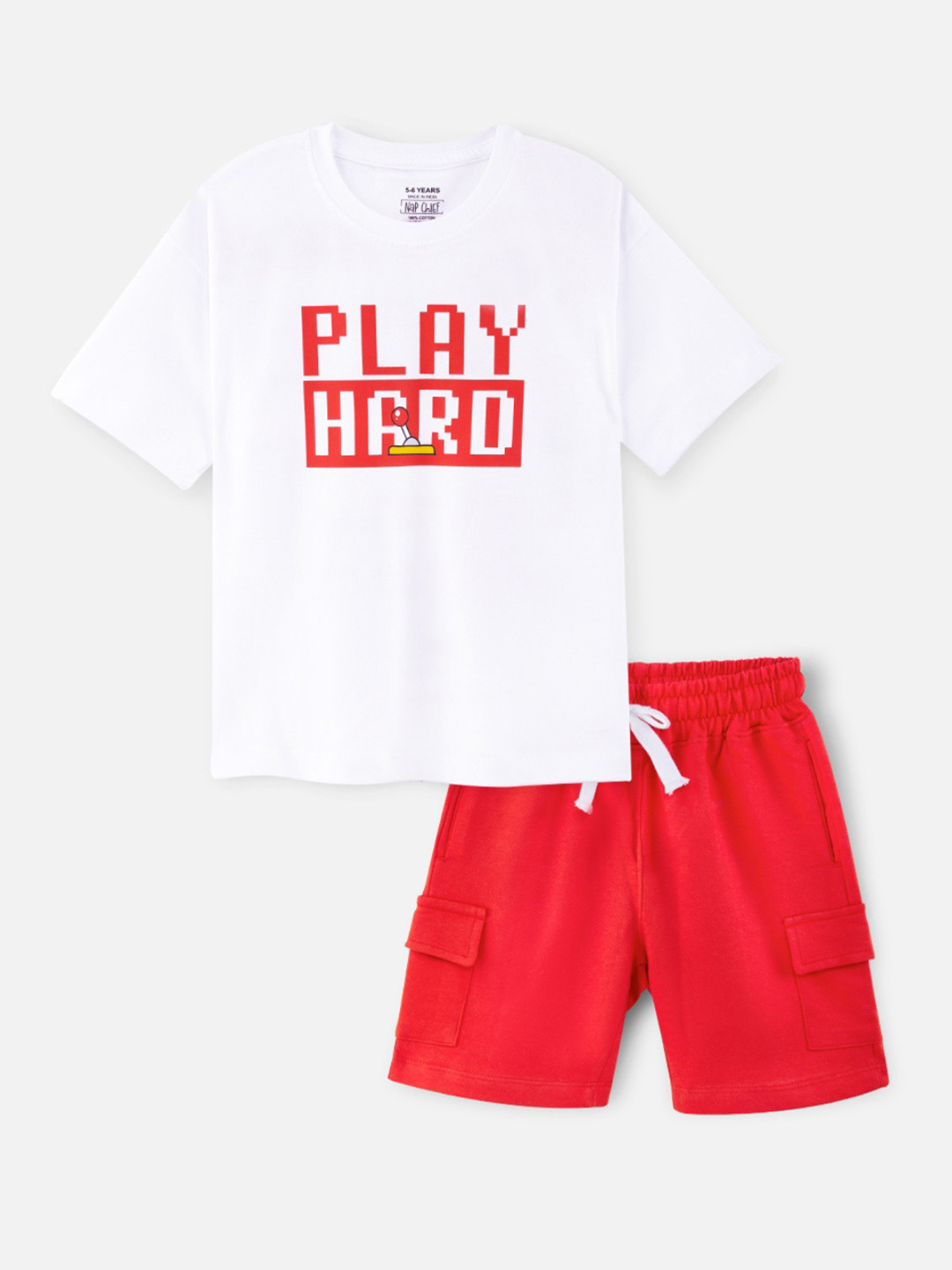 Nap Chief Kids Unisex Play Hard Printed Pure Cotton T-Shirt & Cargo Shorts