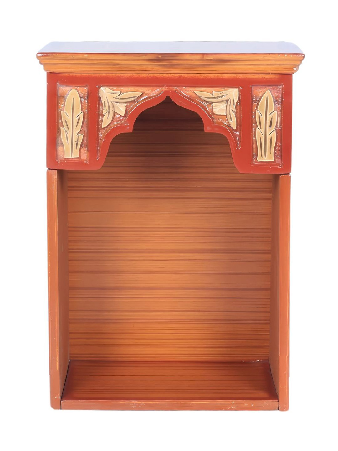 DZYN Furnitures Brown & Yellow Wooden Satvika Wall Mount Pooja Mandir