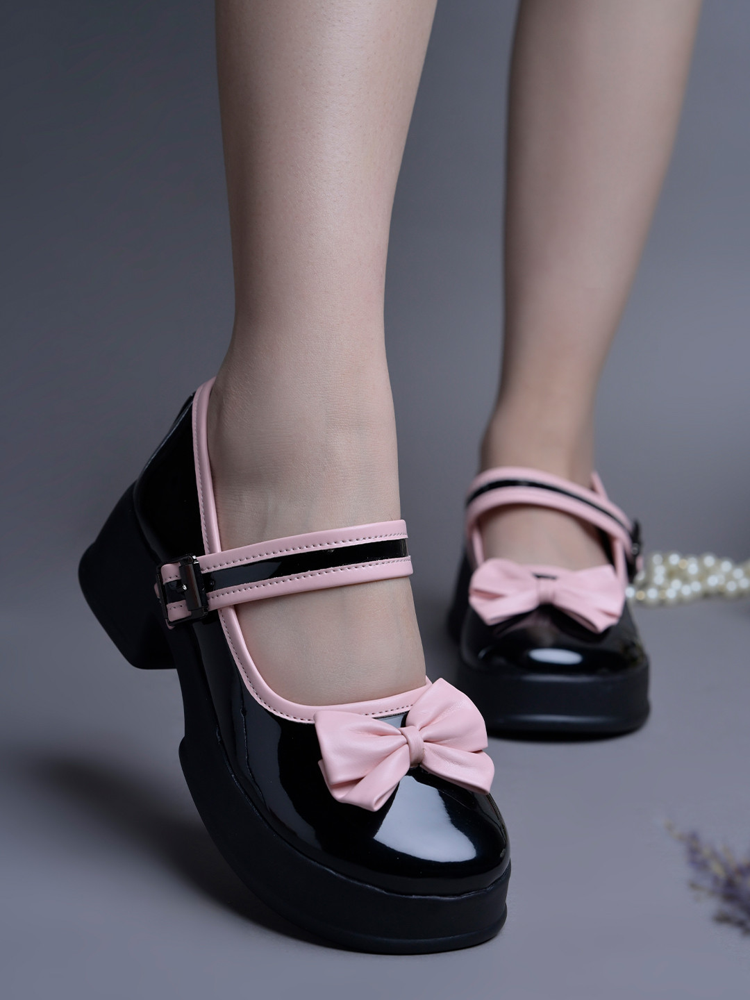 JM Looks Stylish Comfortable Block Heel Bow with Adjustable Straps for Womens & Girls