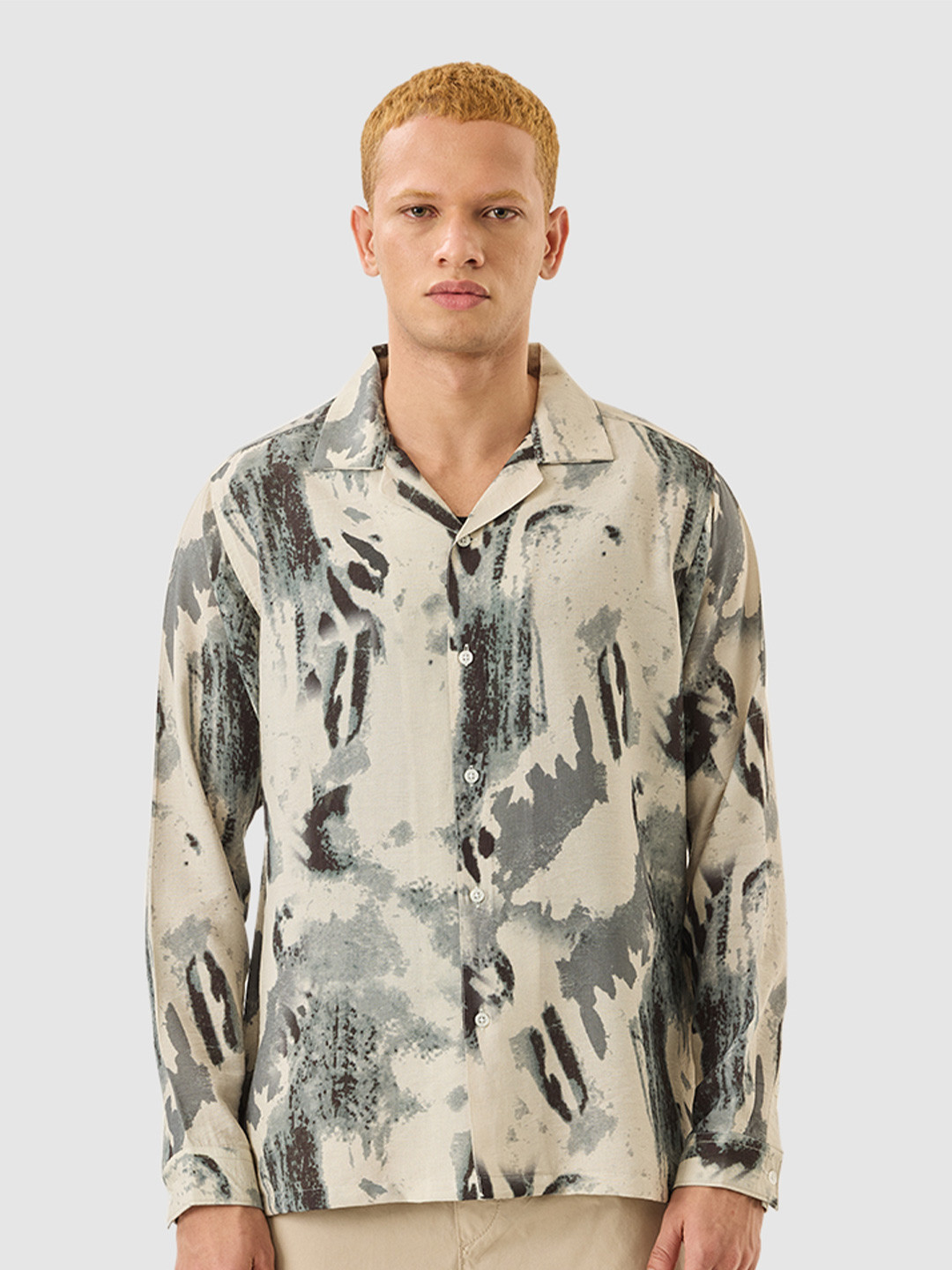 Snitch Men Snitch Beige Abstract Shirt
