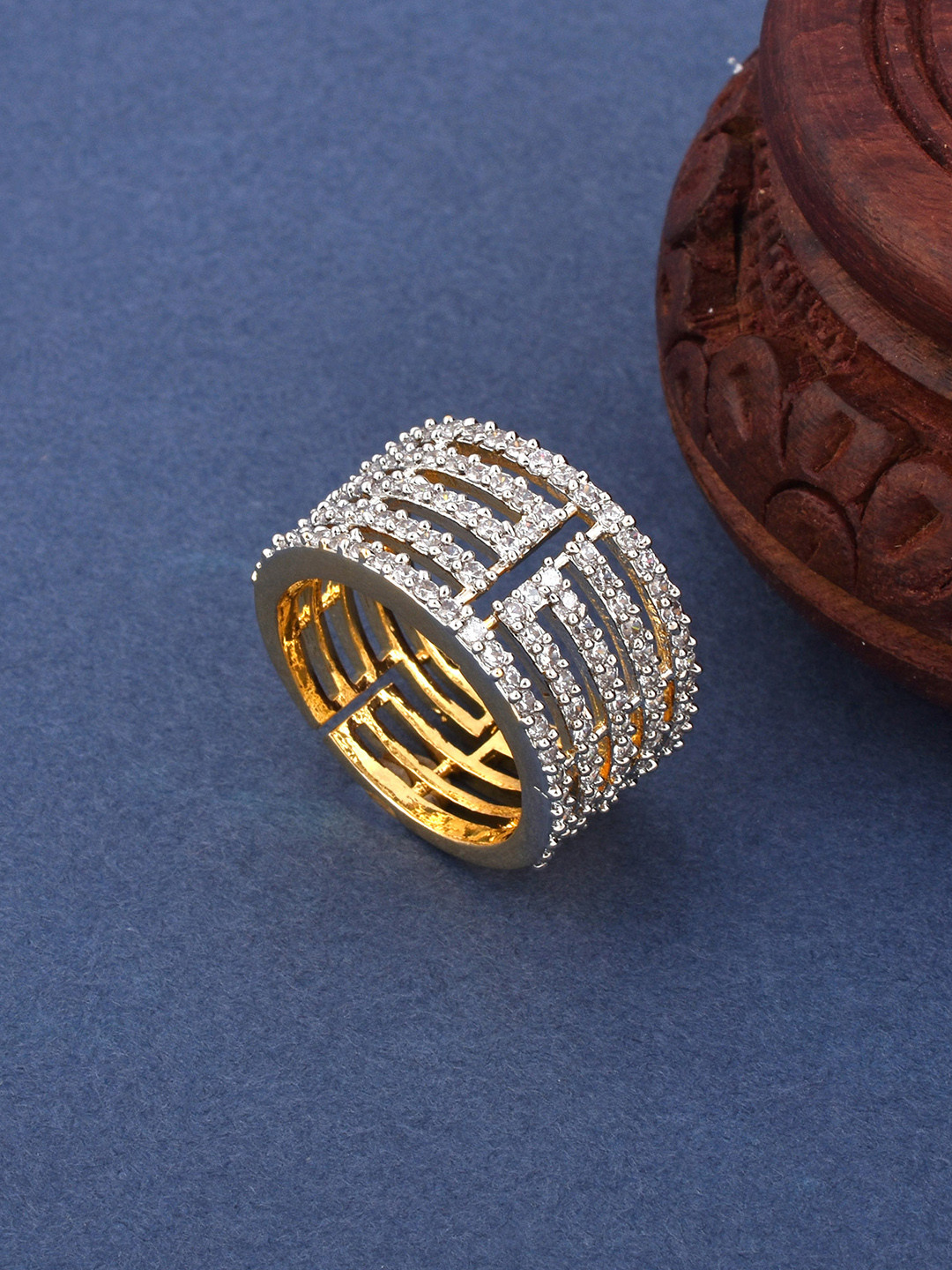 SHILLYN Gold-Plated American Diamond  Studded Finger Ring