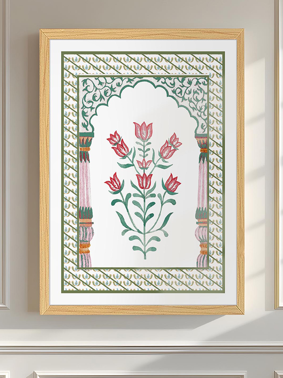 Art Street Mughal Floral Wood Wall Rectangle Paintings Wall Art -22.9 x 16.9 In