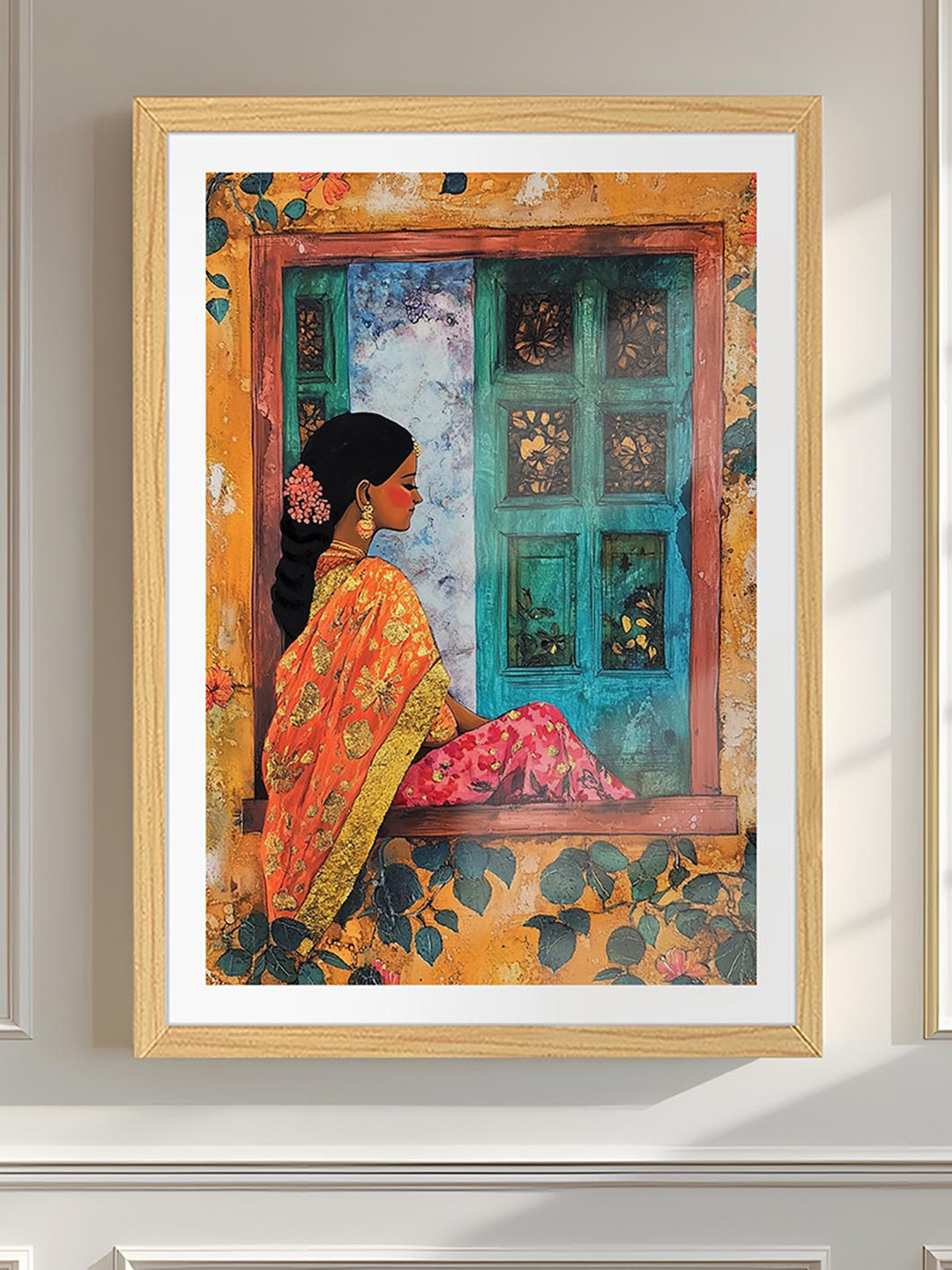 Art Street Green & Blue Traditional Women Wooden Wall Art