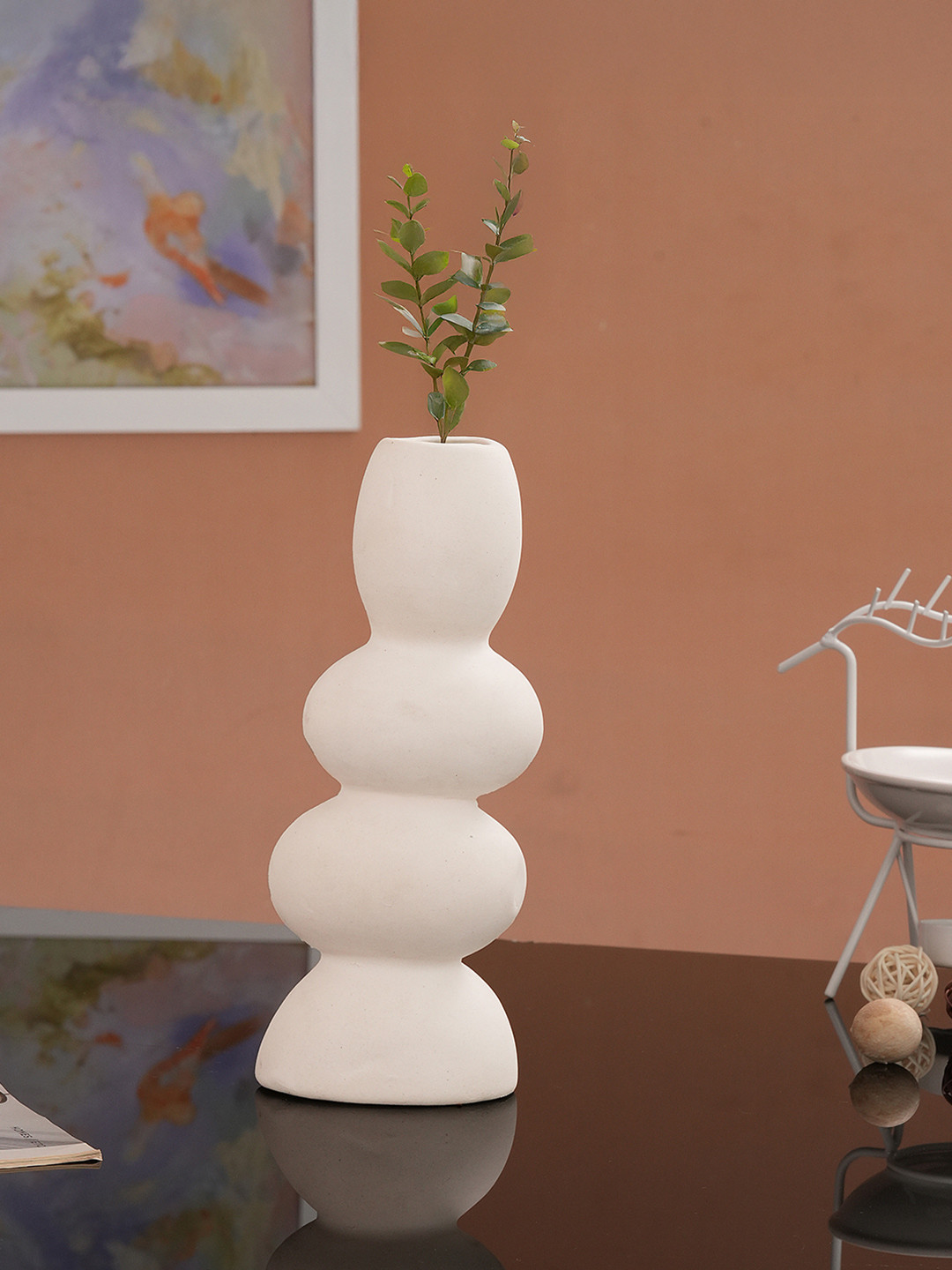 TIED RIBBONS White Cobblestone Ceramic Flower Vase