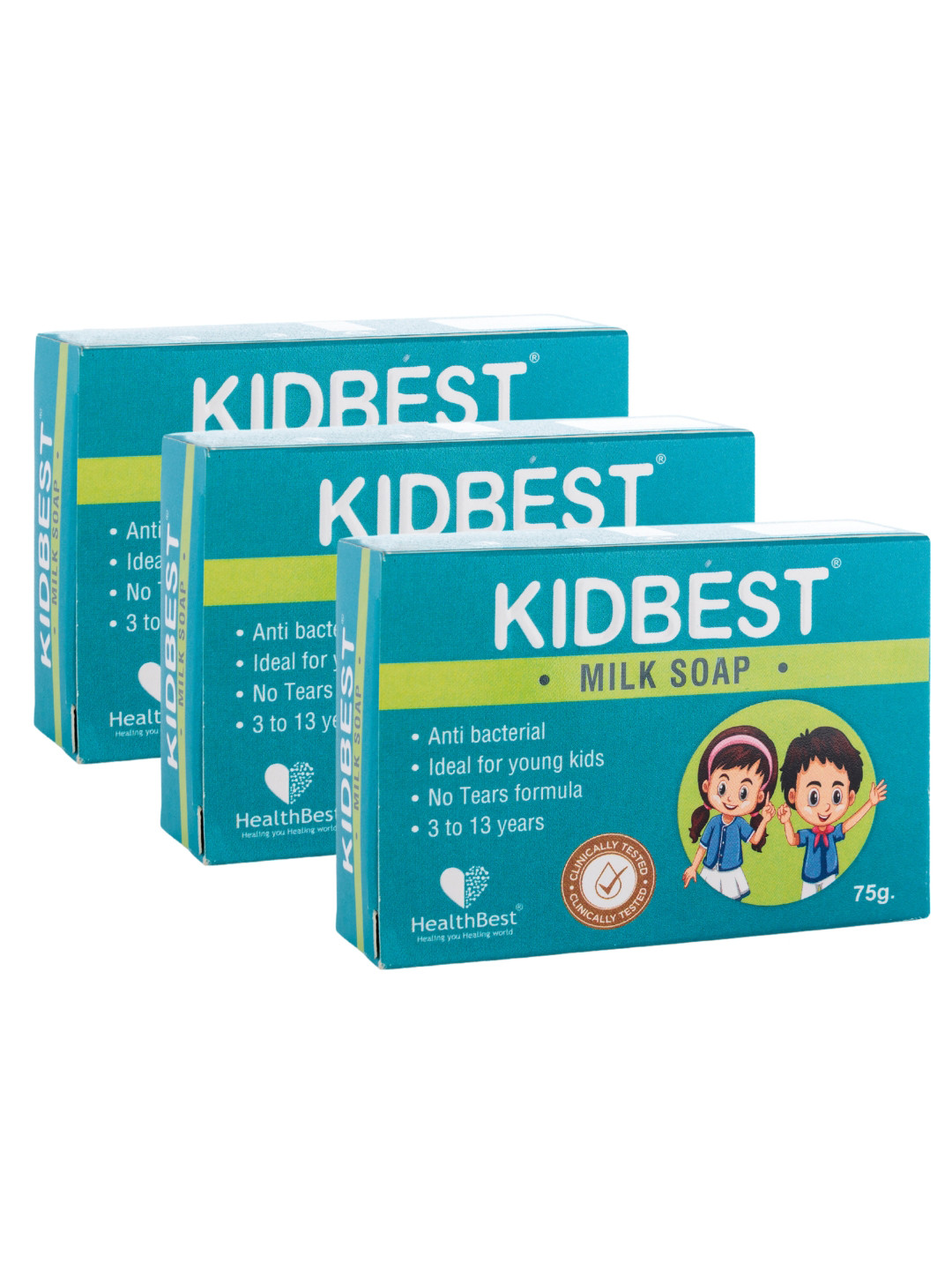 HealthBest Pack Of 3 Kidbest anti Bacterial Milk Soap - 75 g Each
