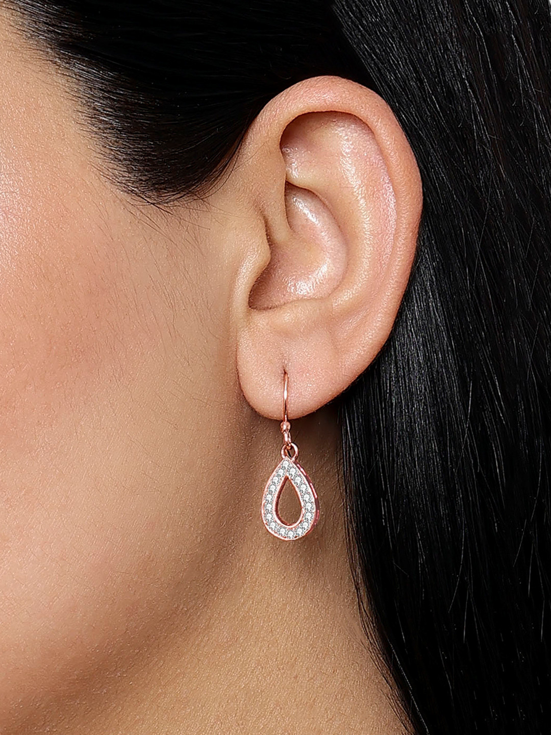Tweov Jewels Women Rose Gold Plated 925 Sterling Silver Tear Drop CZ Earrings