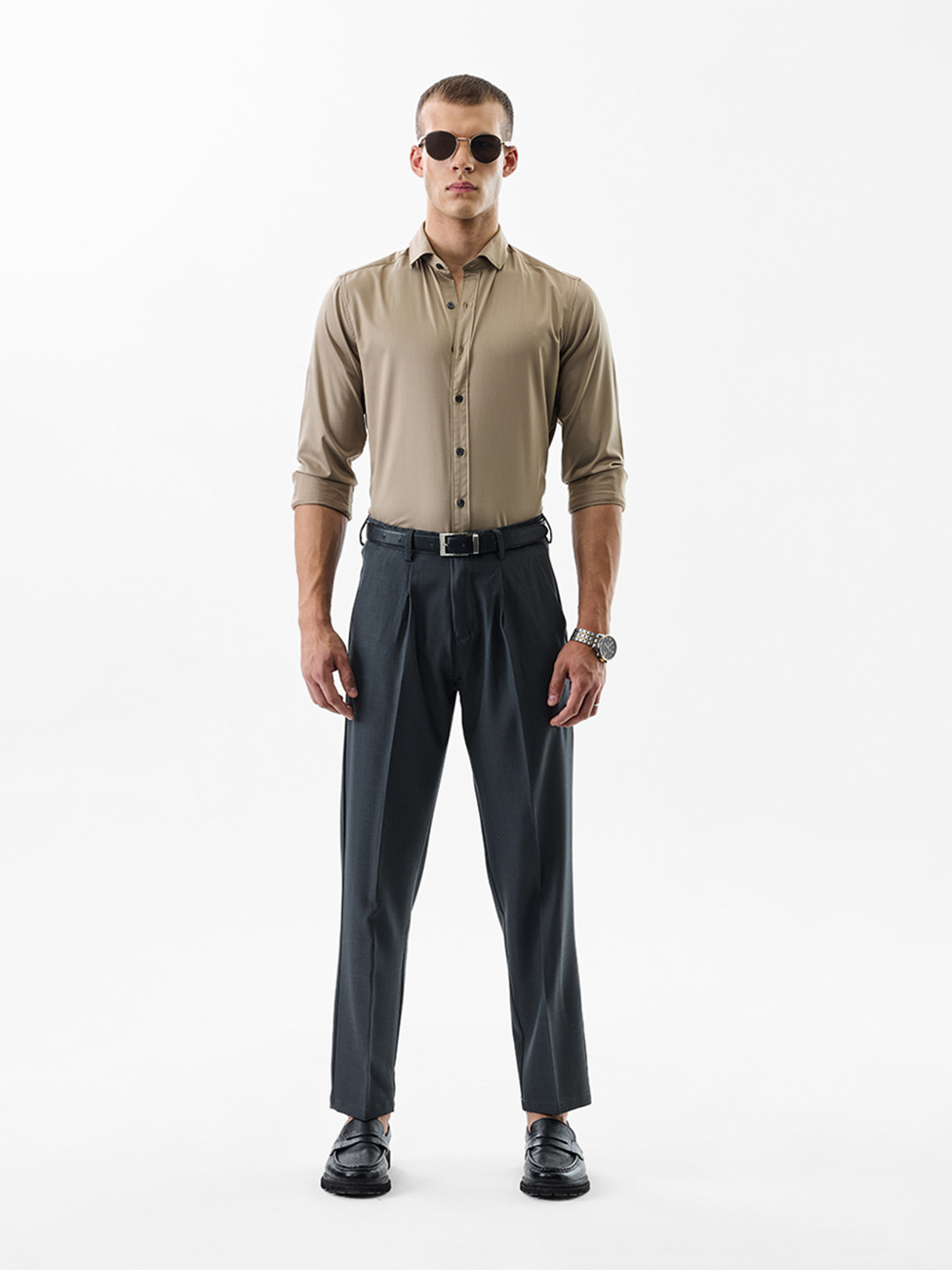Snitch Men Tailored Wrinkle Free Pleated Trousers
