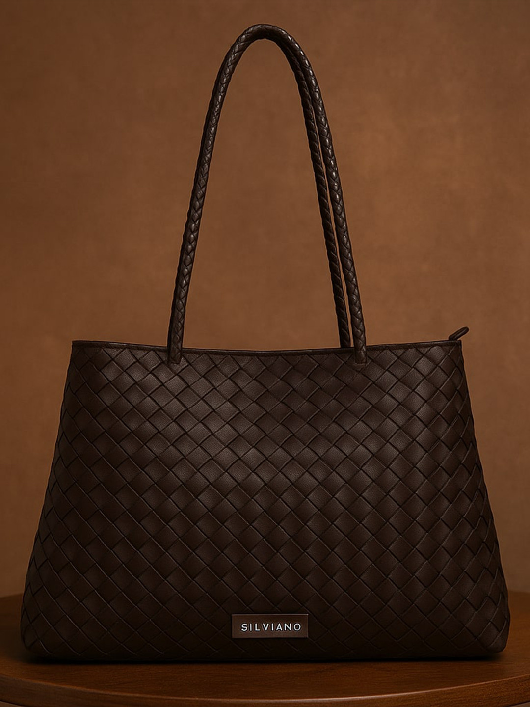 SILVIANO TexturedLeather Oversized Structured Tote Bag with Cut Work