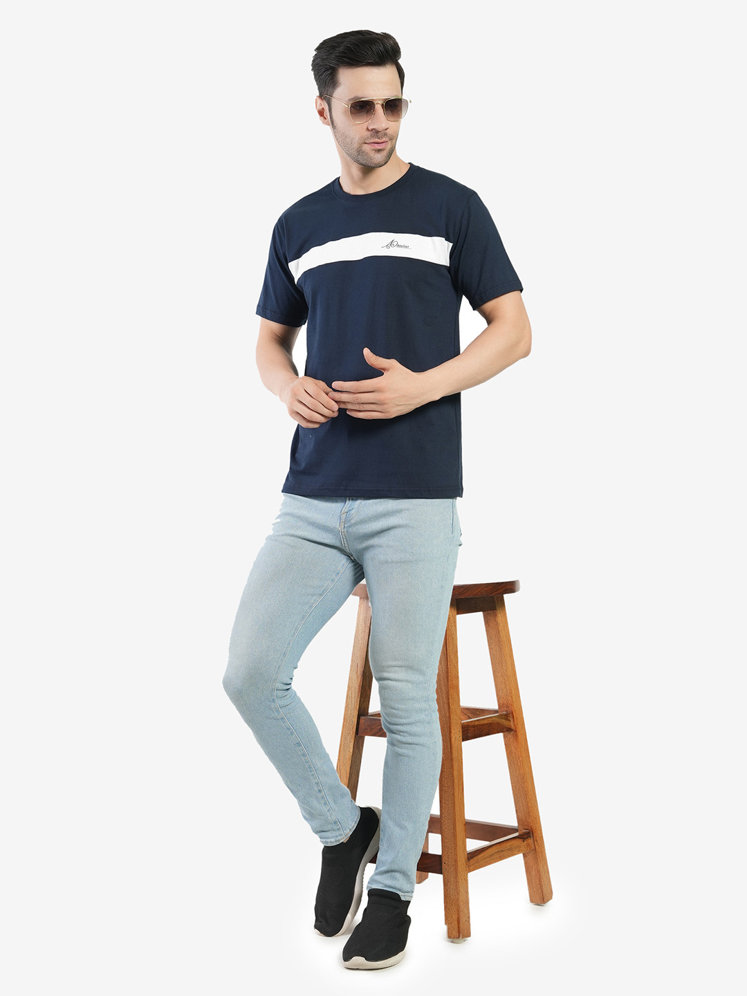 AgAtelier Men Striped Extended Sleeves Pockets T-shirt