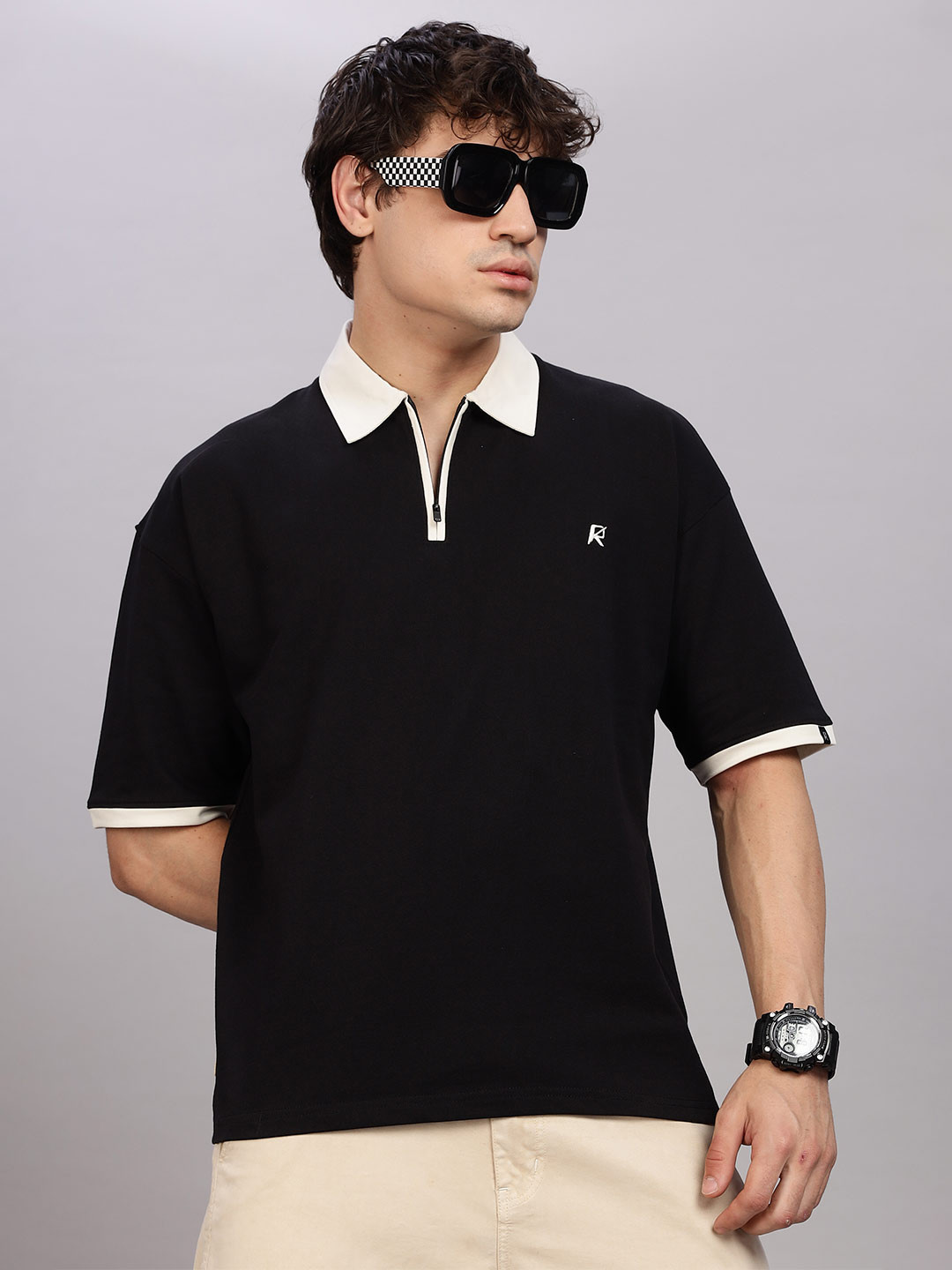 Roadking Men Brand Logo Polo Collar Pockets T-shirt