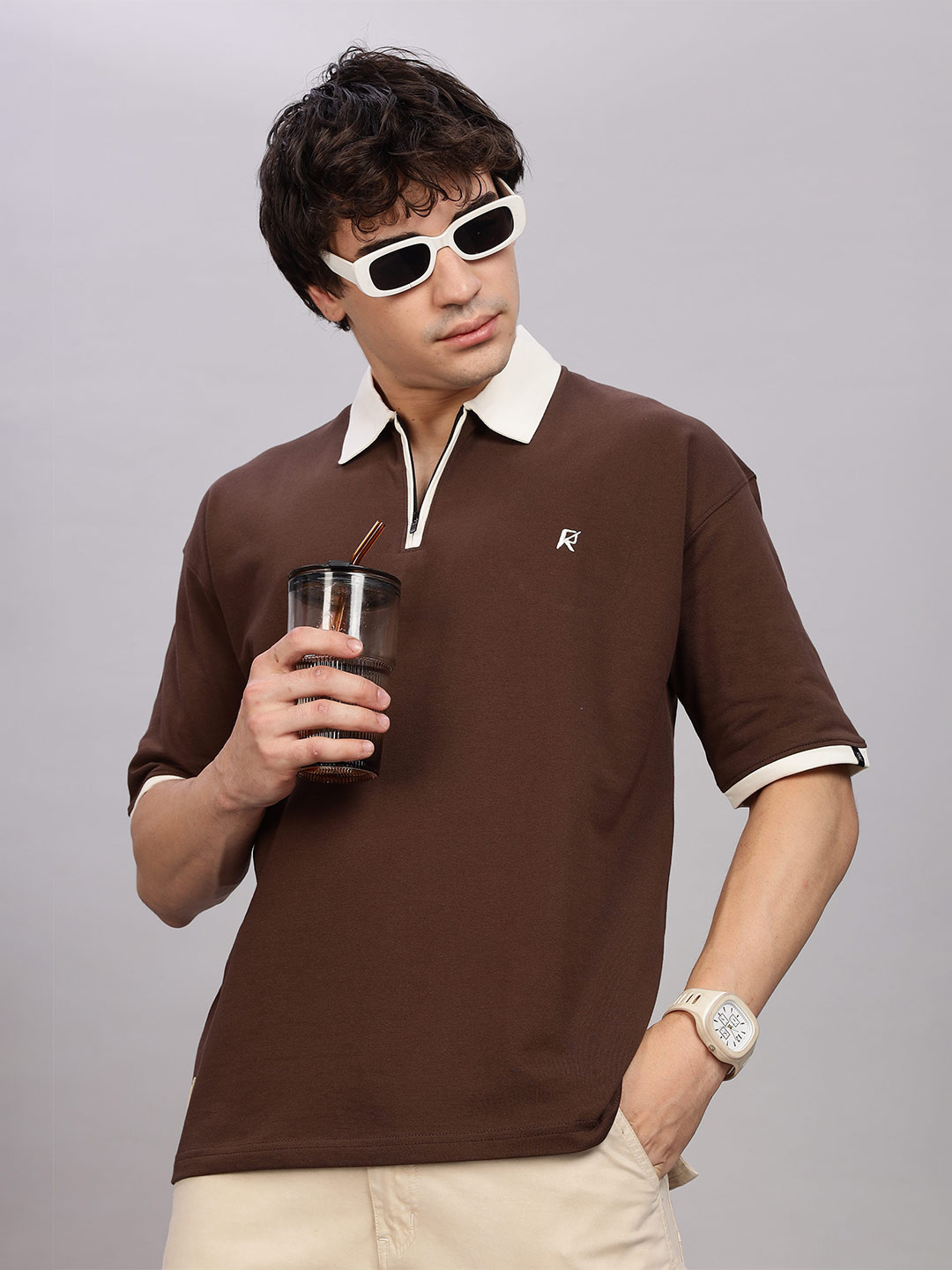 Roadking Men Brand Logo Polo Collar Pockets T-shirt