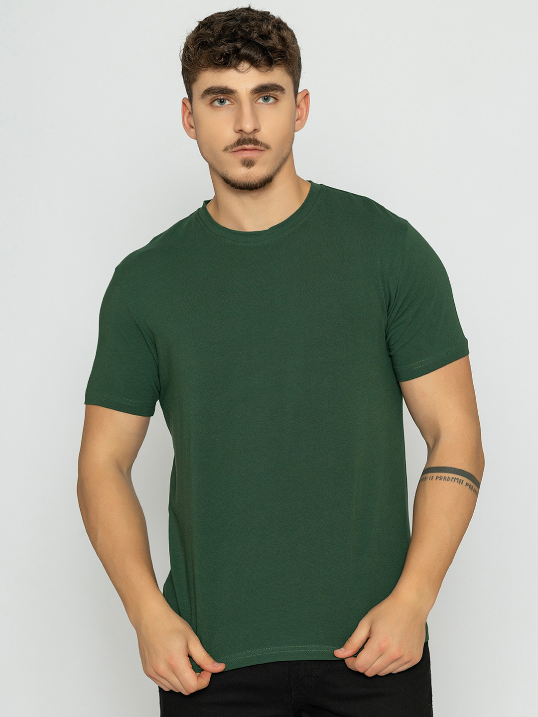 Bonjour Forest Green Round Neck Half Sleeves T-Shirt