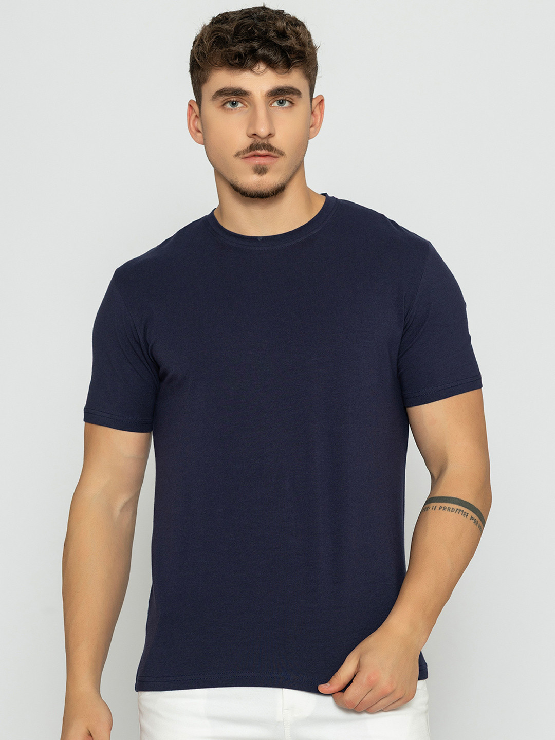Bonjour Navy Round Neck Half Sleeves T-Shirt