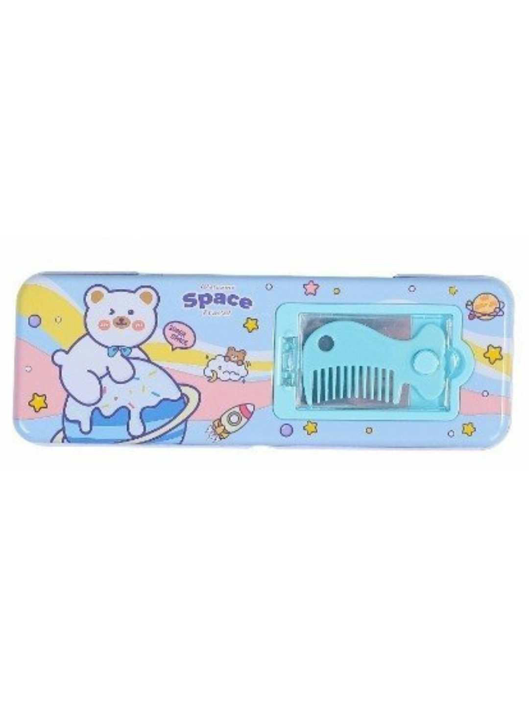 YK Kids Metal Pencil Box With Comb & Mirror