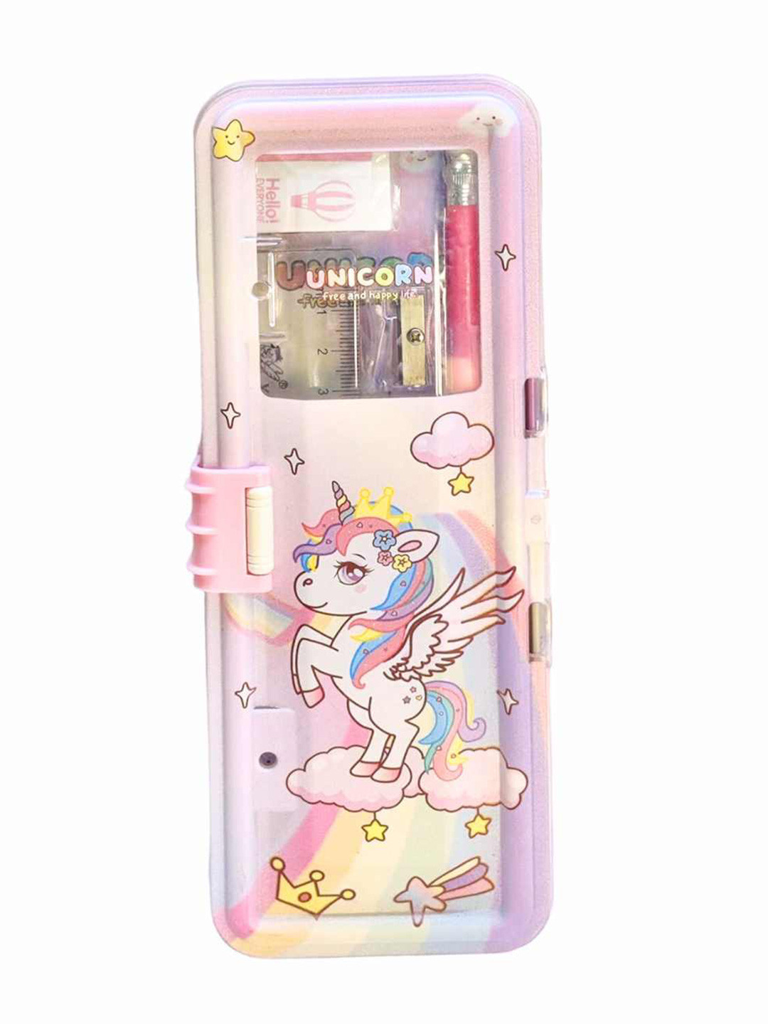 YK Unisex Kids Self Design Double Layer Geometry Box With Stationery Set