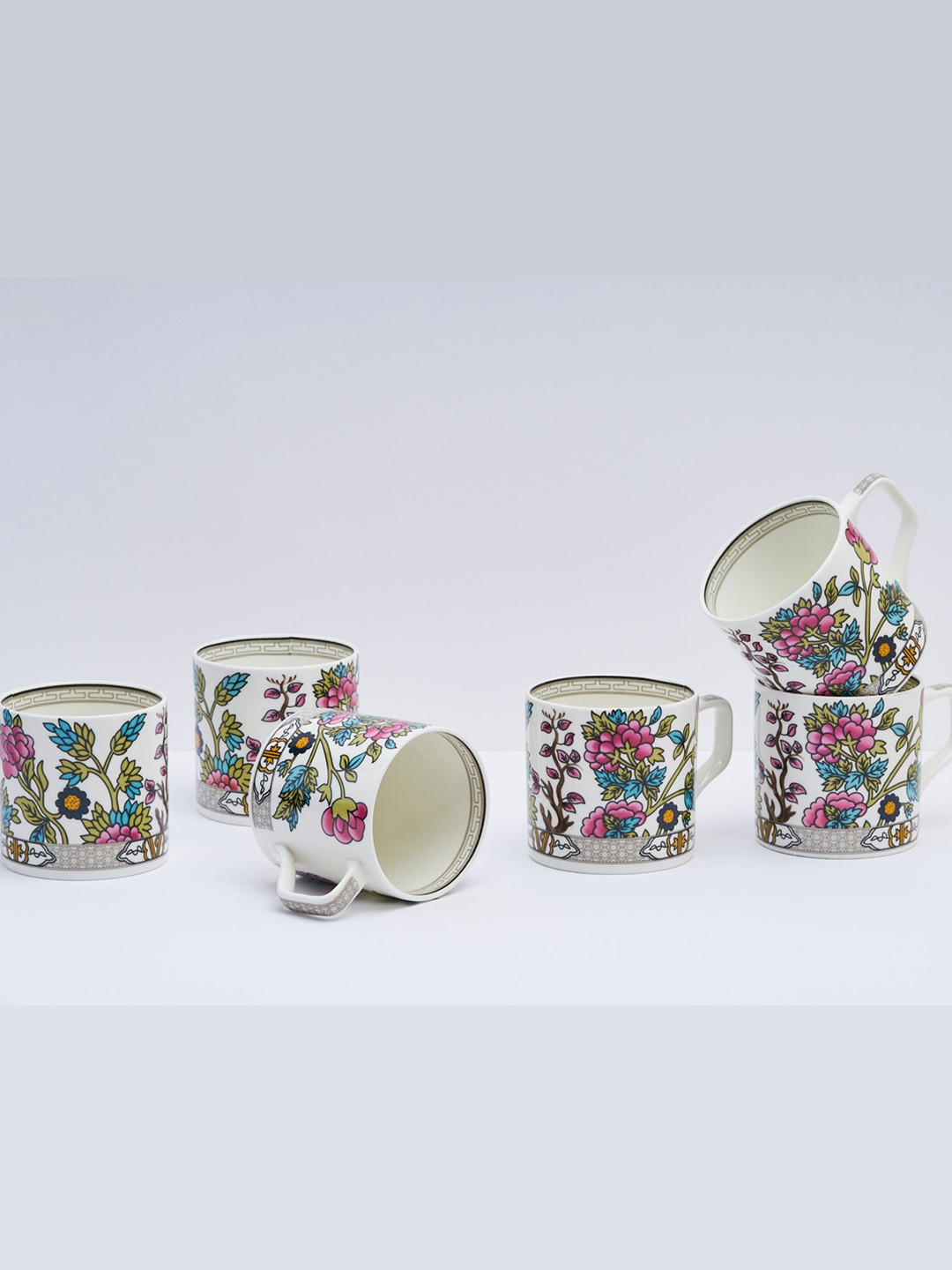 GOLDEN QUEEN'S Gold Collection Green Floral Bone China Handcrafted 6 Piece Cup-200ml