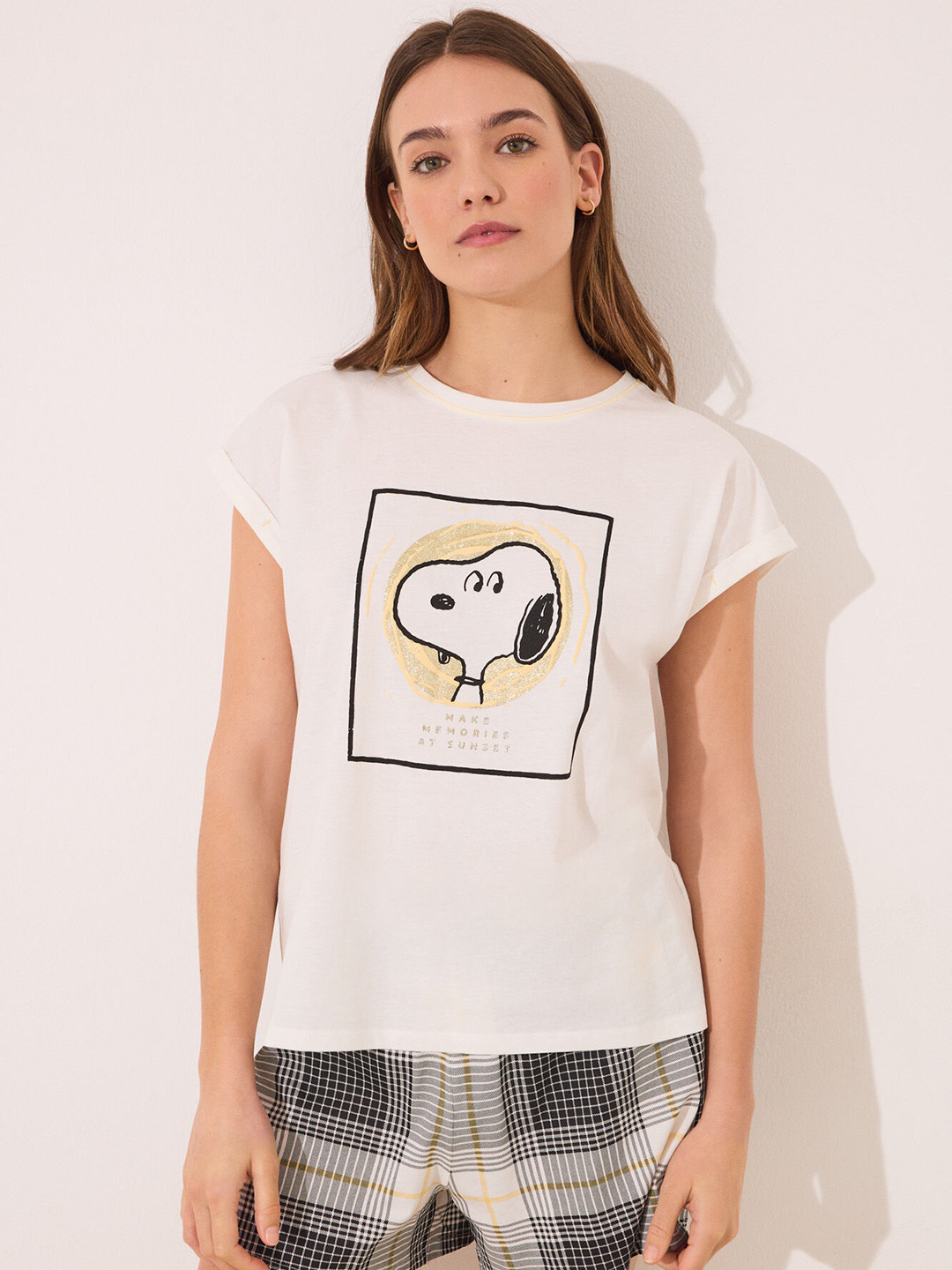 women'secret Women Snoopy Graphic Printed Pure Cotton Night Suit