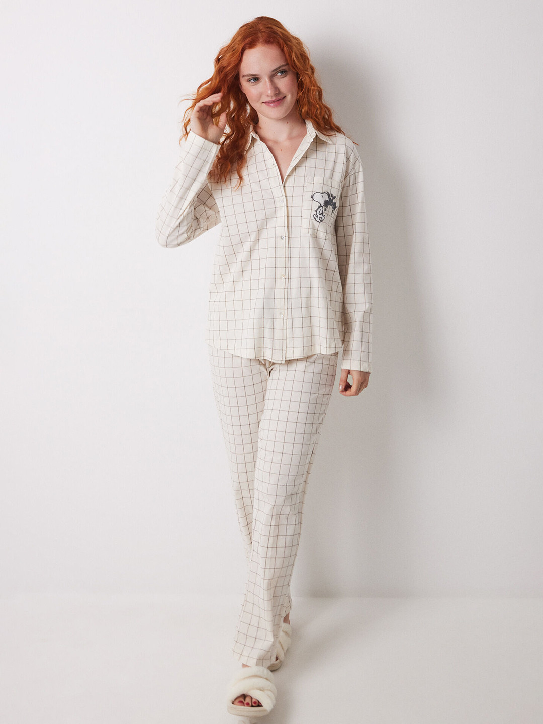 women'secret Pure Cotton Peanuts Checked Shirt With Pyjamas