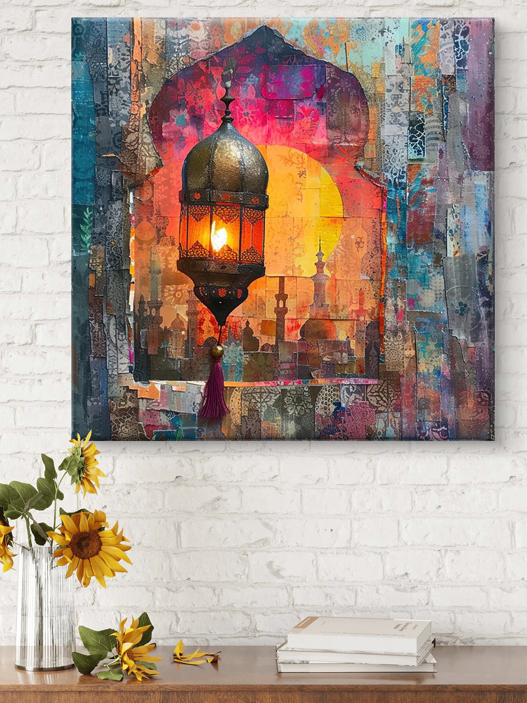 Myntra Elegant Homes Pink & Yellow Lantern Printed Canvas Wall Art