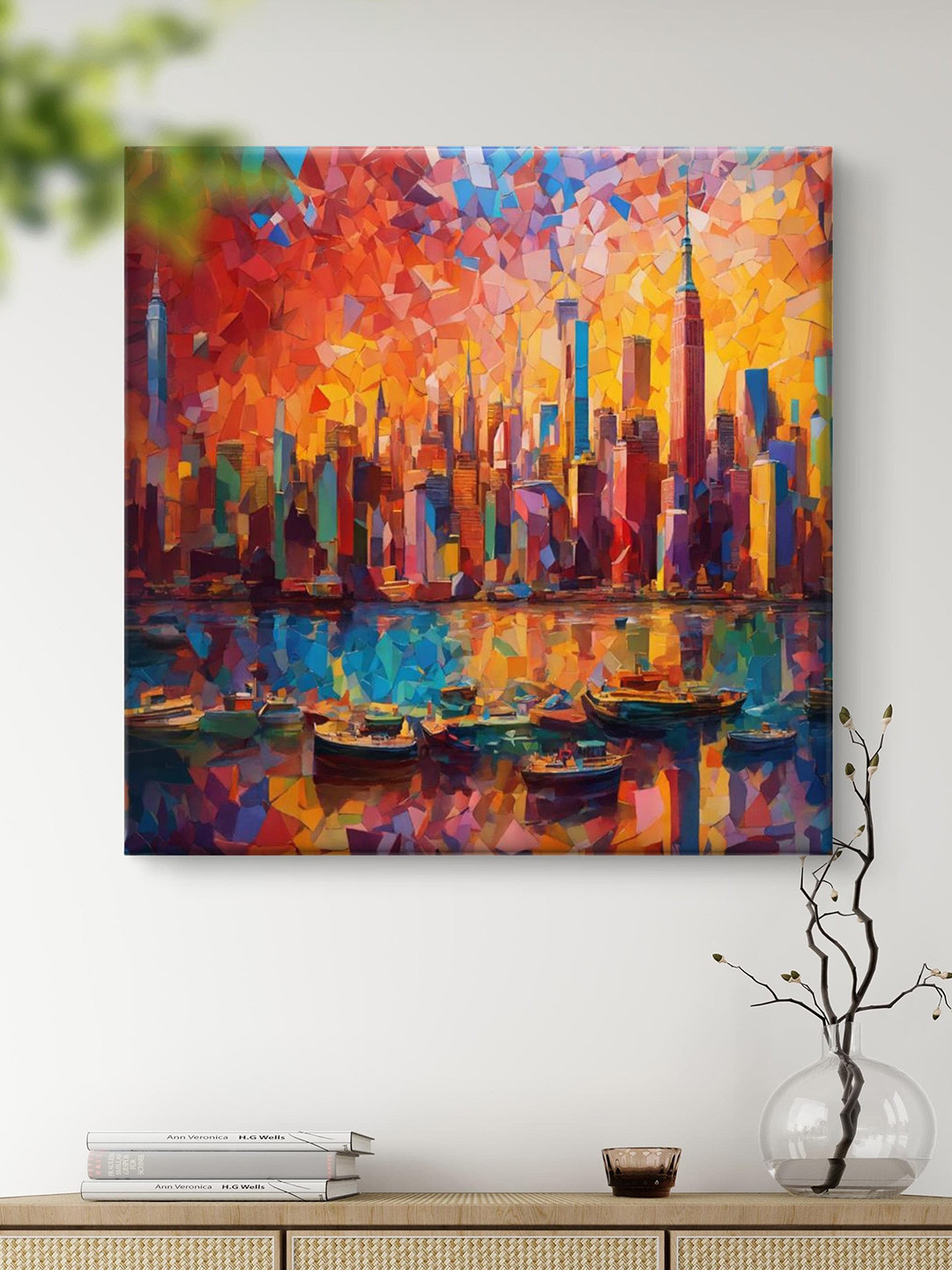 Myntra Elegant Homes Yellow & Red Modern art Building Canvas Wall Art