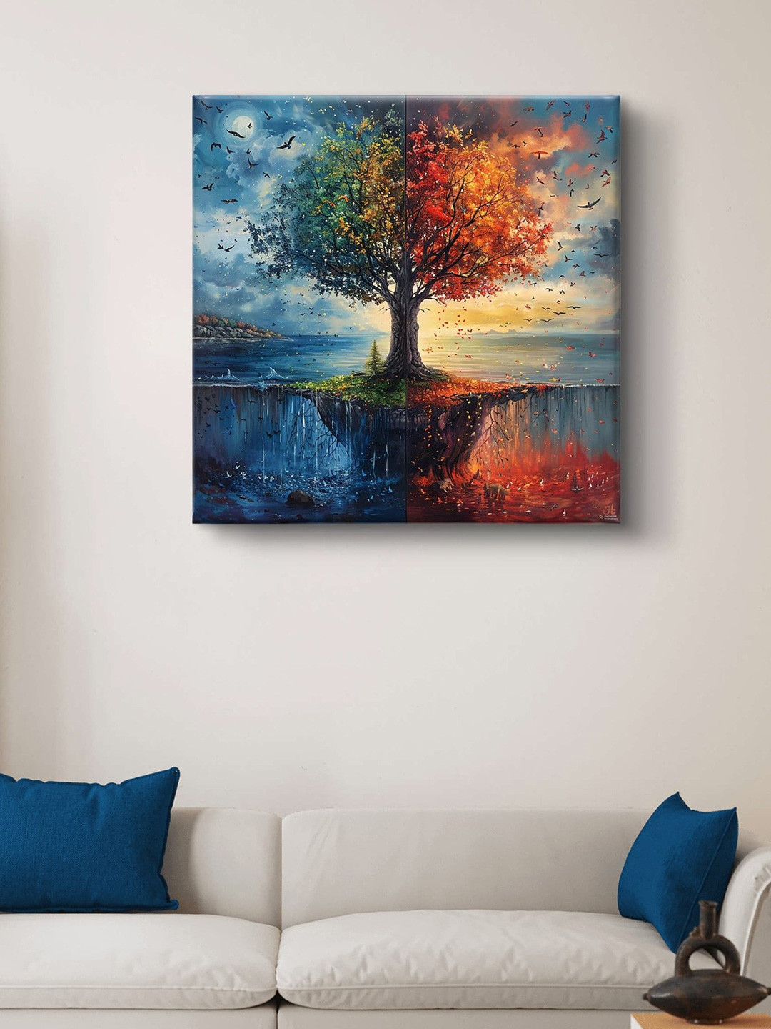 Myntra Elegant Homes Blue & Green Tree Canvas Wall Art